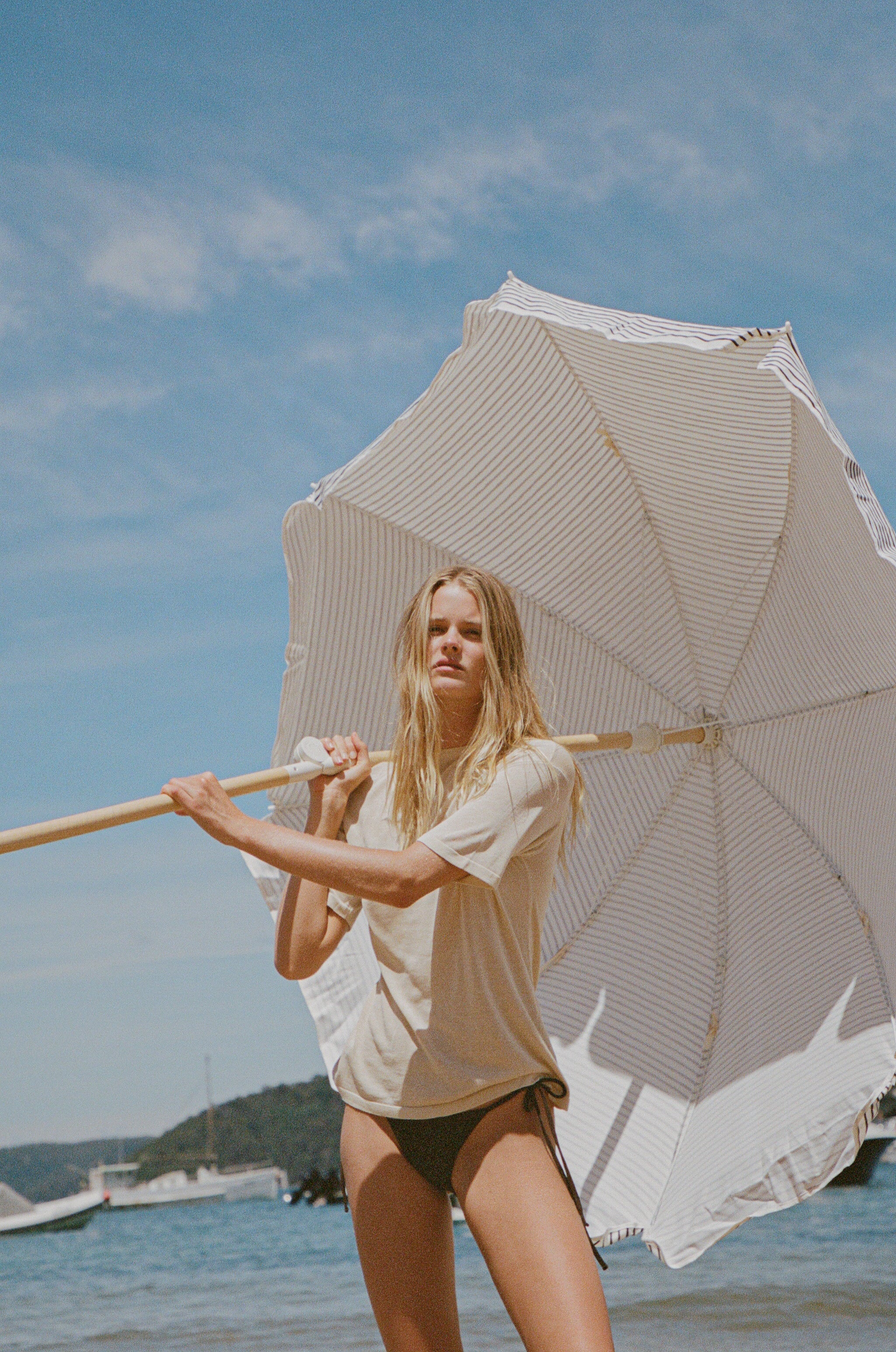 Mink Silk Embroidery Tee - Shell