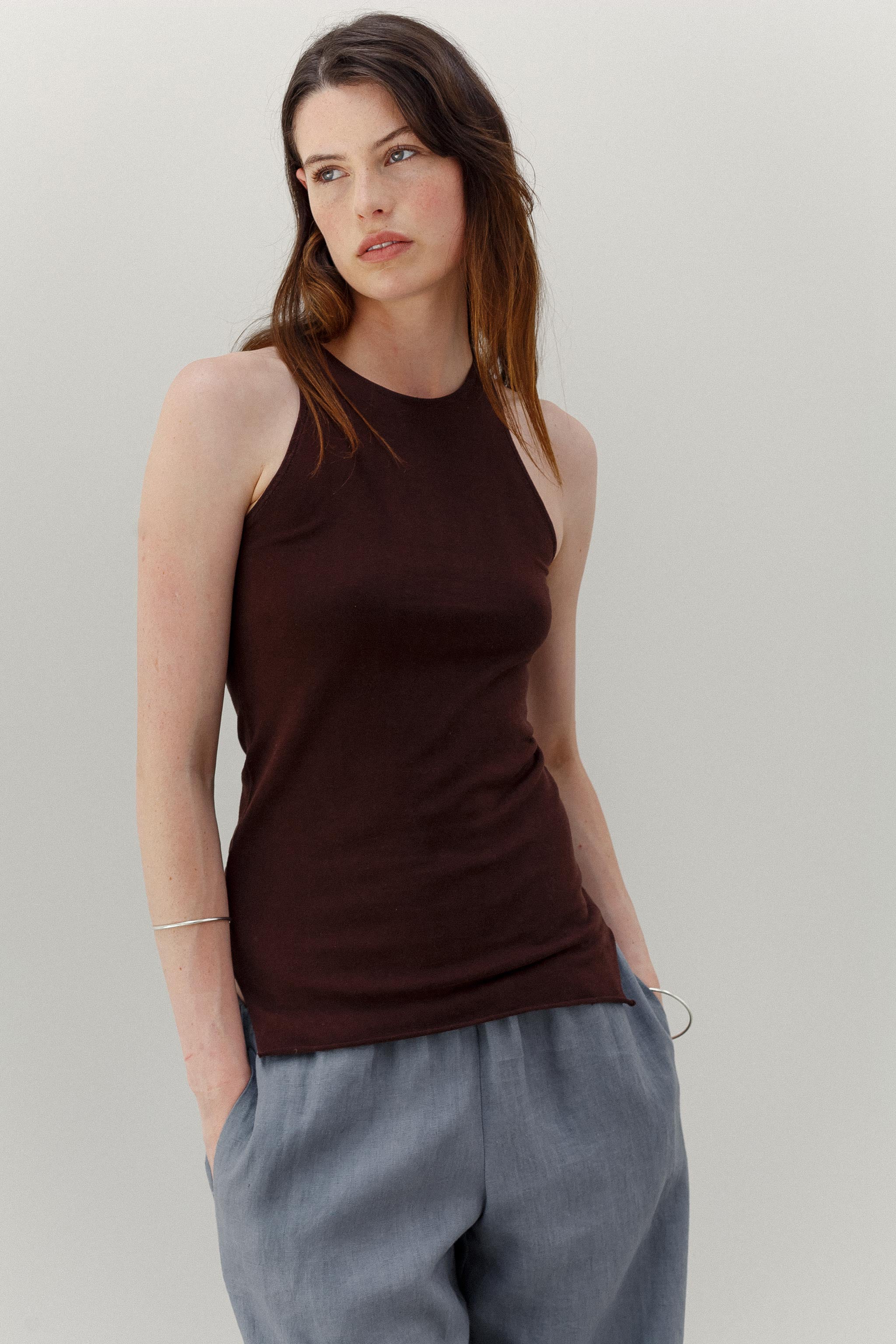 Tama Silk Cotton Tank - Cacao