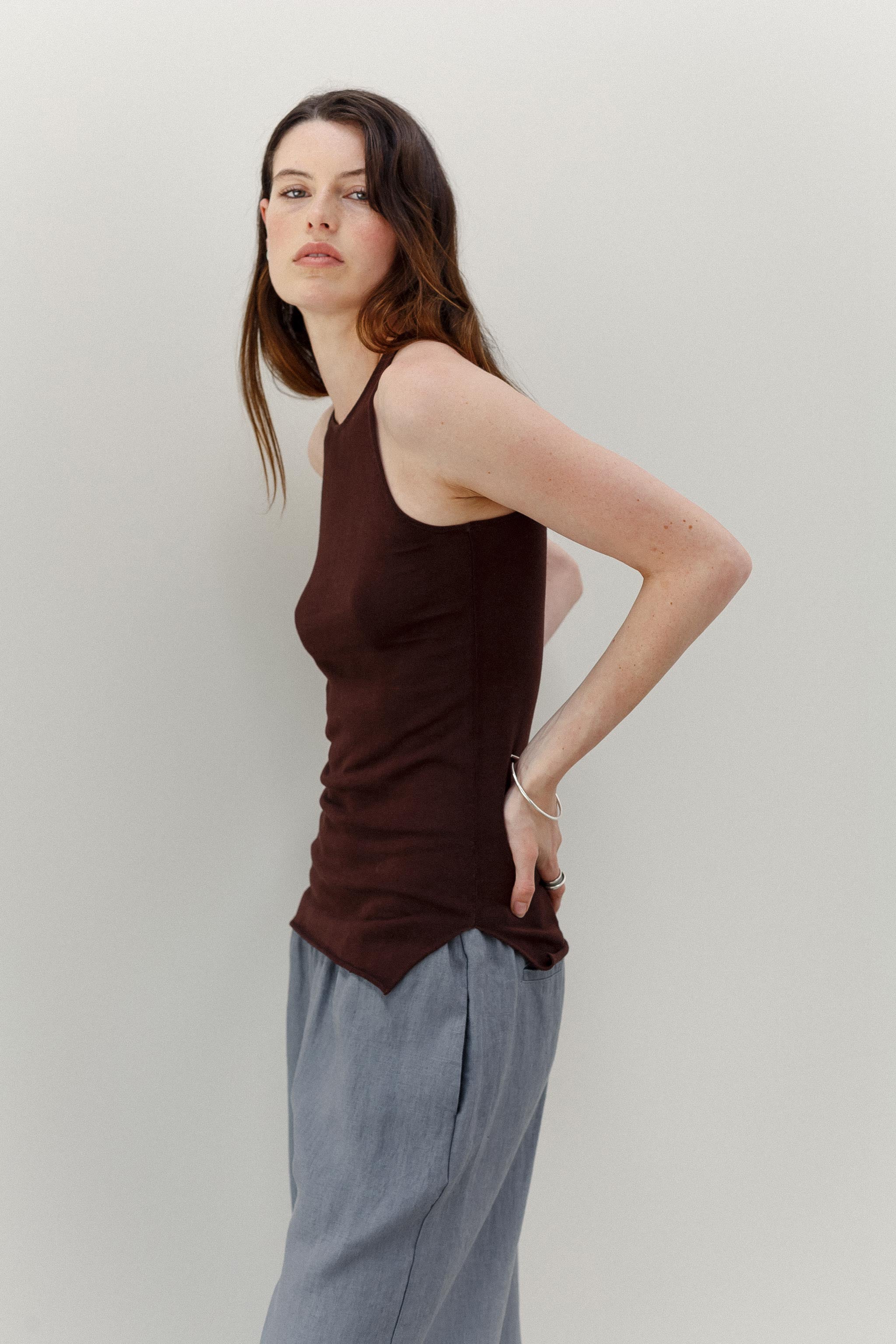 Tama Silk Cotton Tank - Cacao