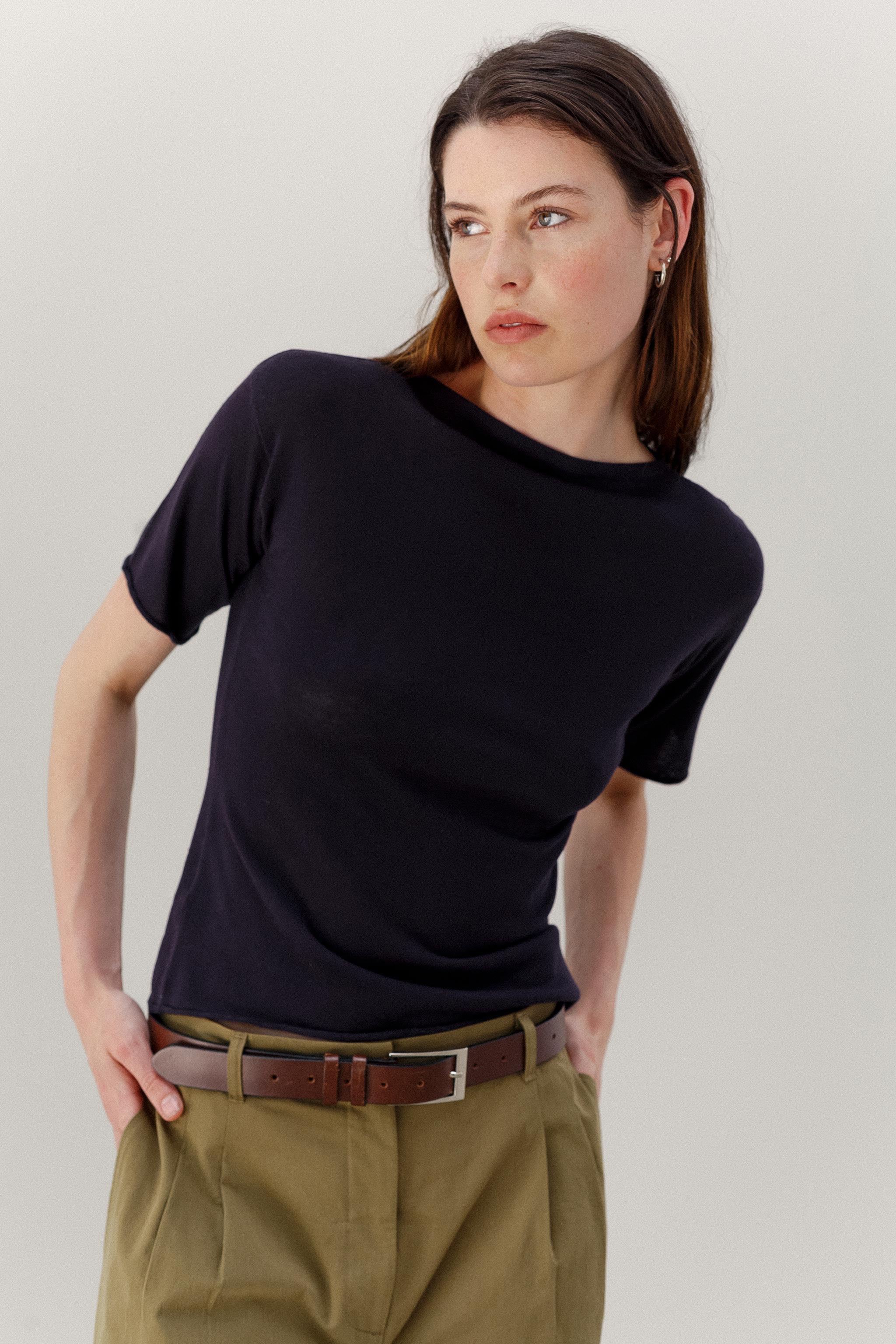 Rolla Silk Cotton Tee - Aubergine