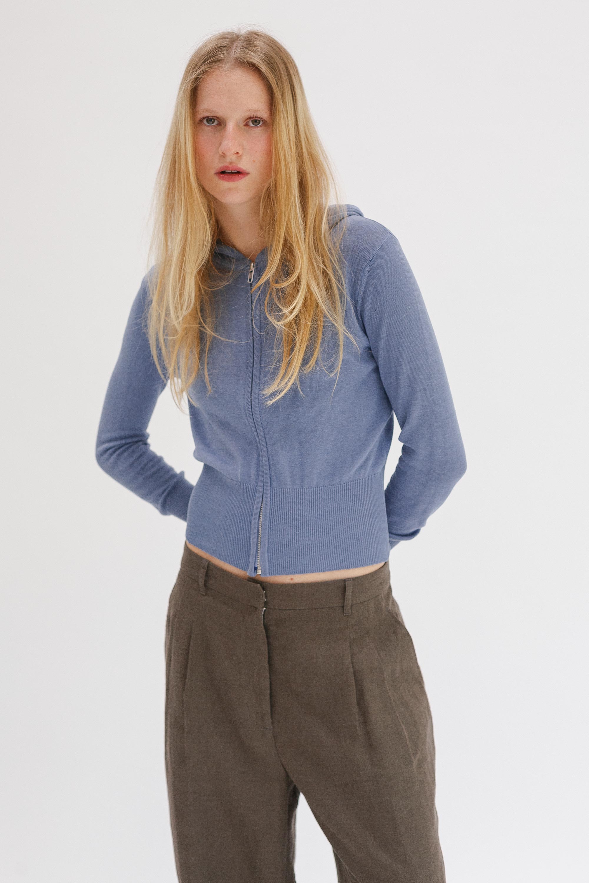 Wes Silk Cotton Hoodie - Bluebell