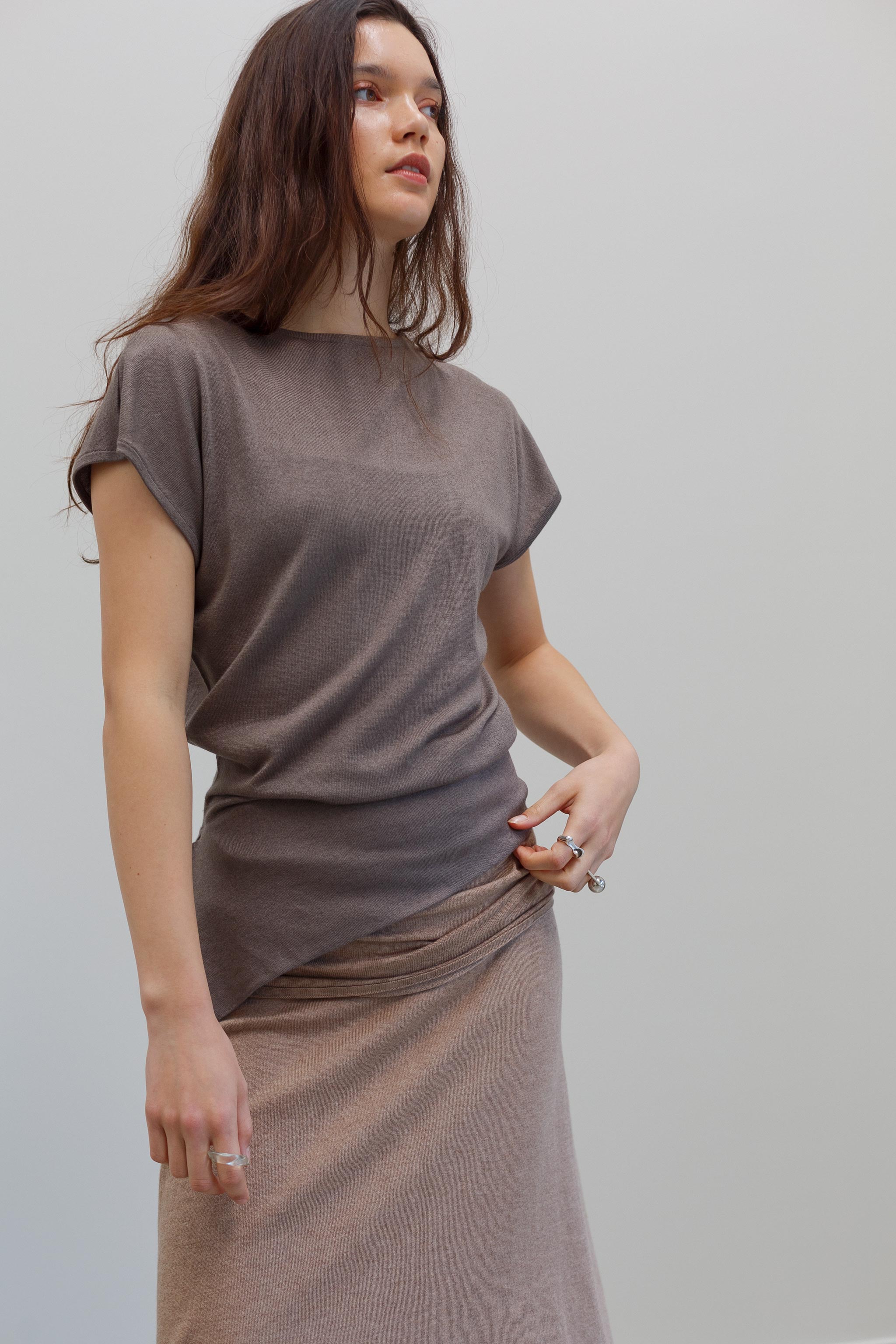Sakita Silk Cashmere Peplum - Flaxen