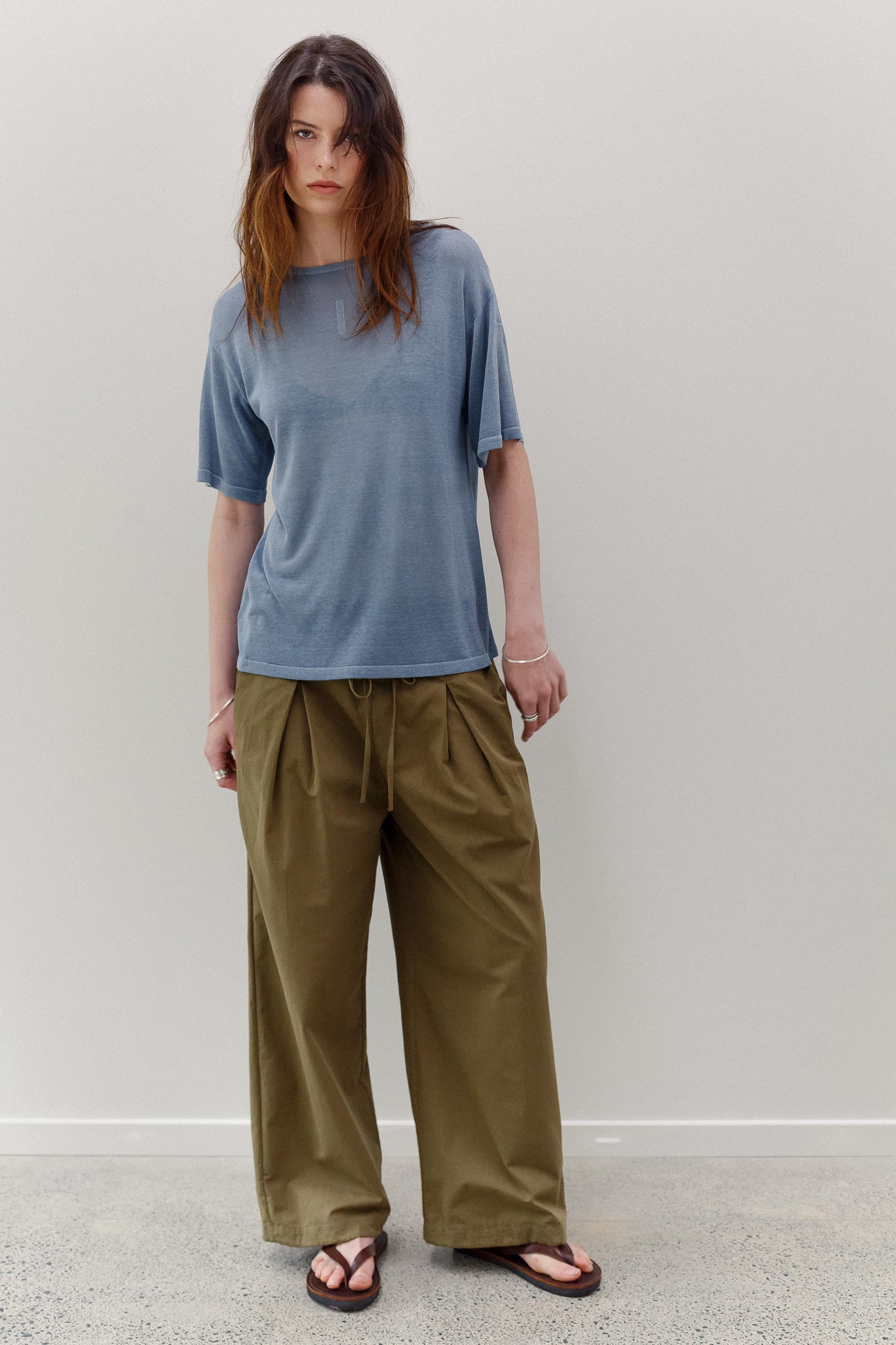 Mink Silk Embroidery Tee - Smokey Blue