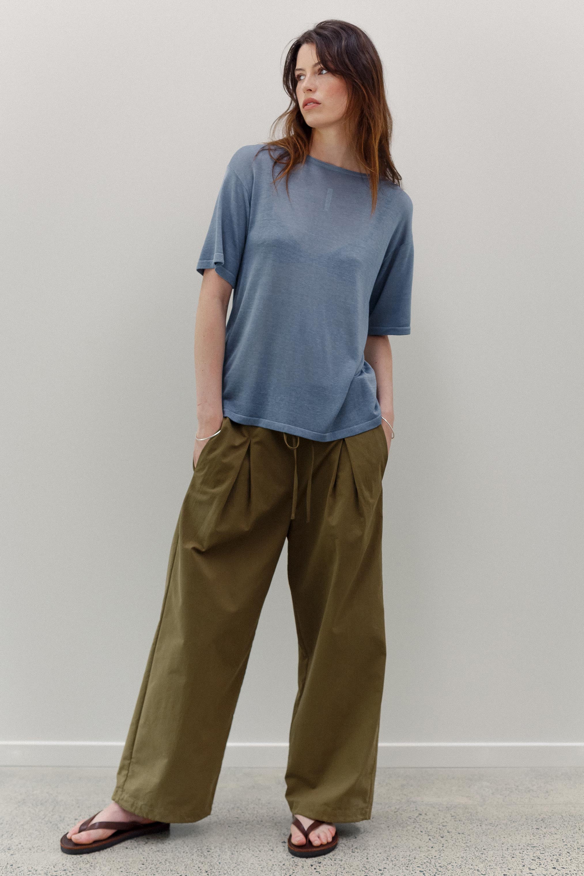 Mink Silk Embroidery Tee - Smokey Blue