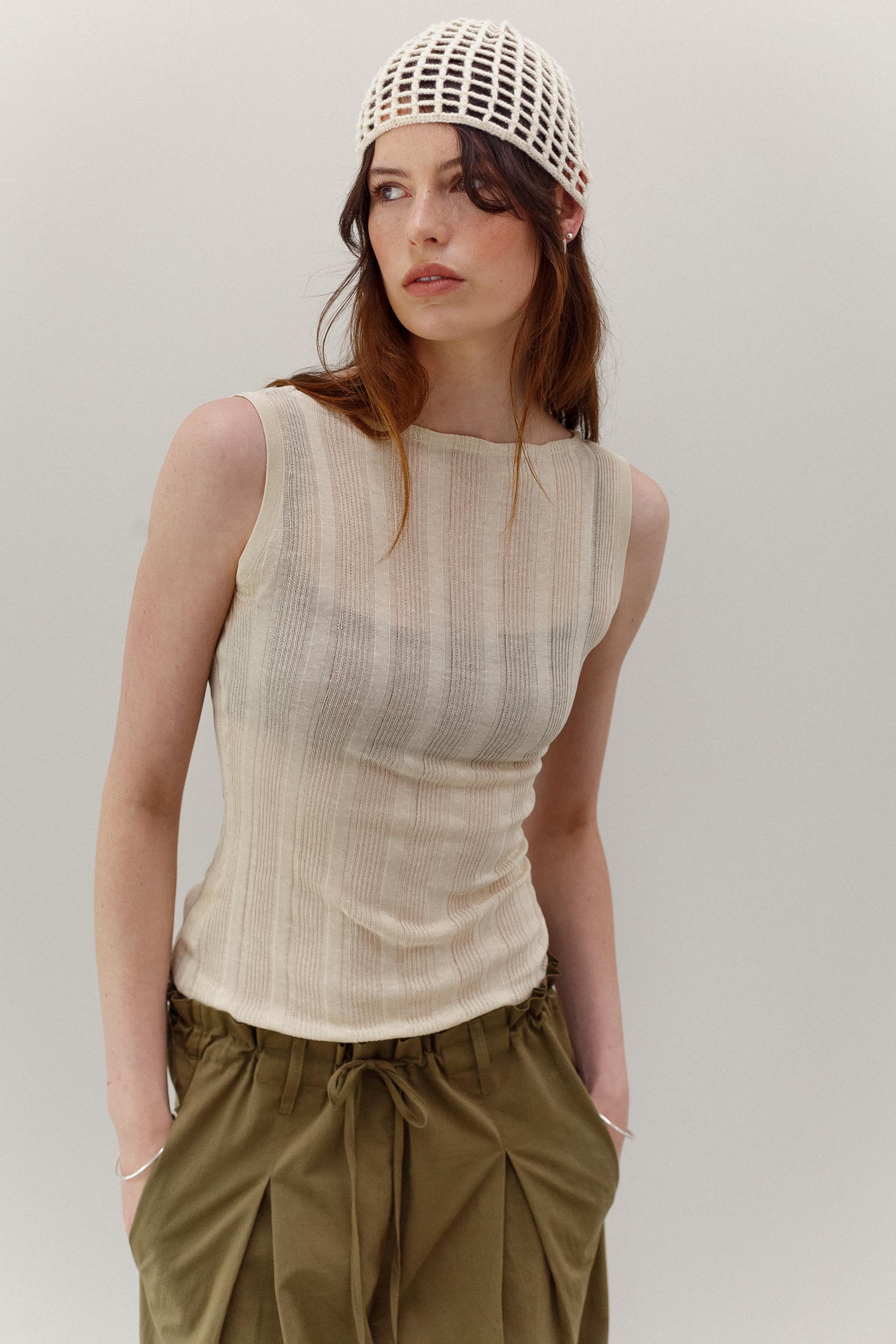 Crochet Cashmere Cap - Cream