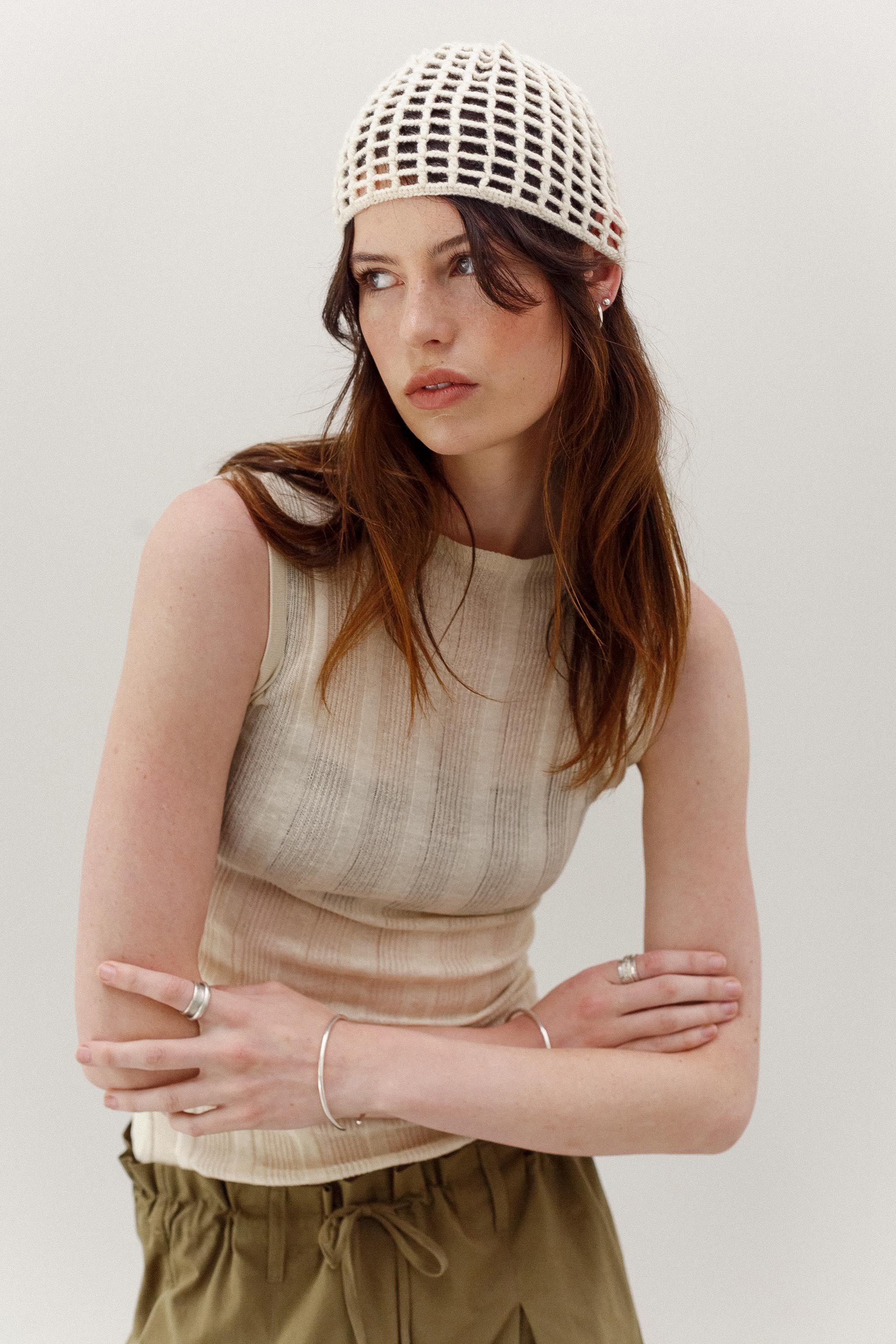 Crochet Cashmere Cap - Cream