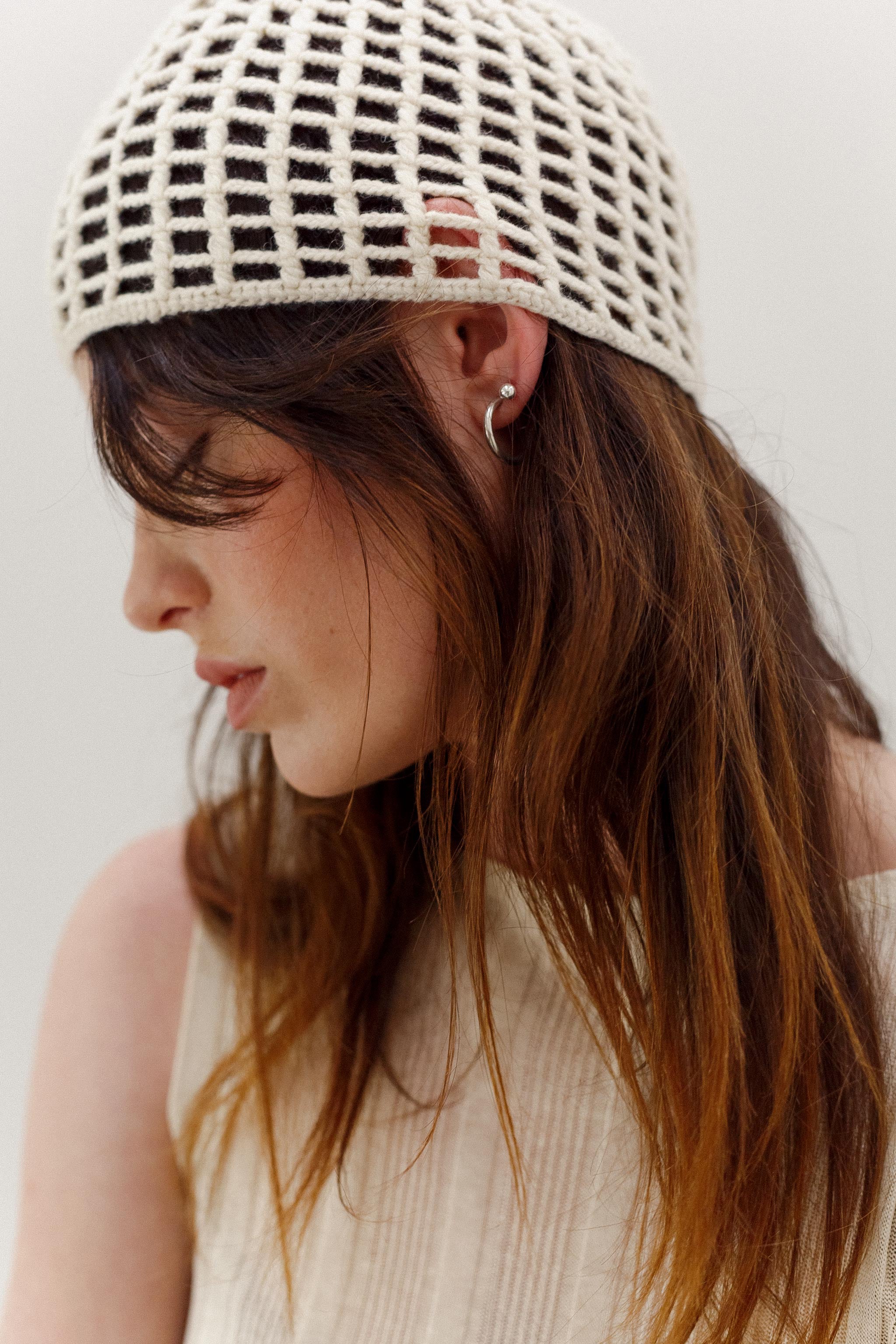 Crochet Cashmere Cap - Cream