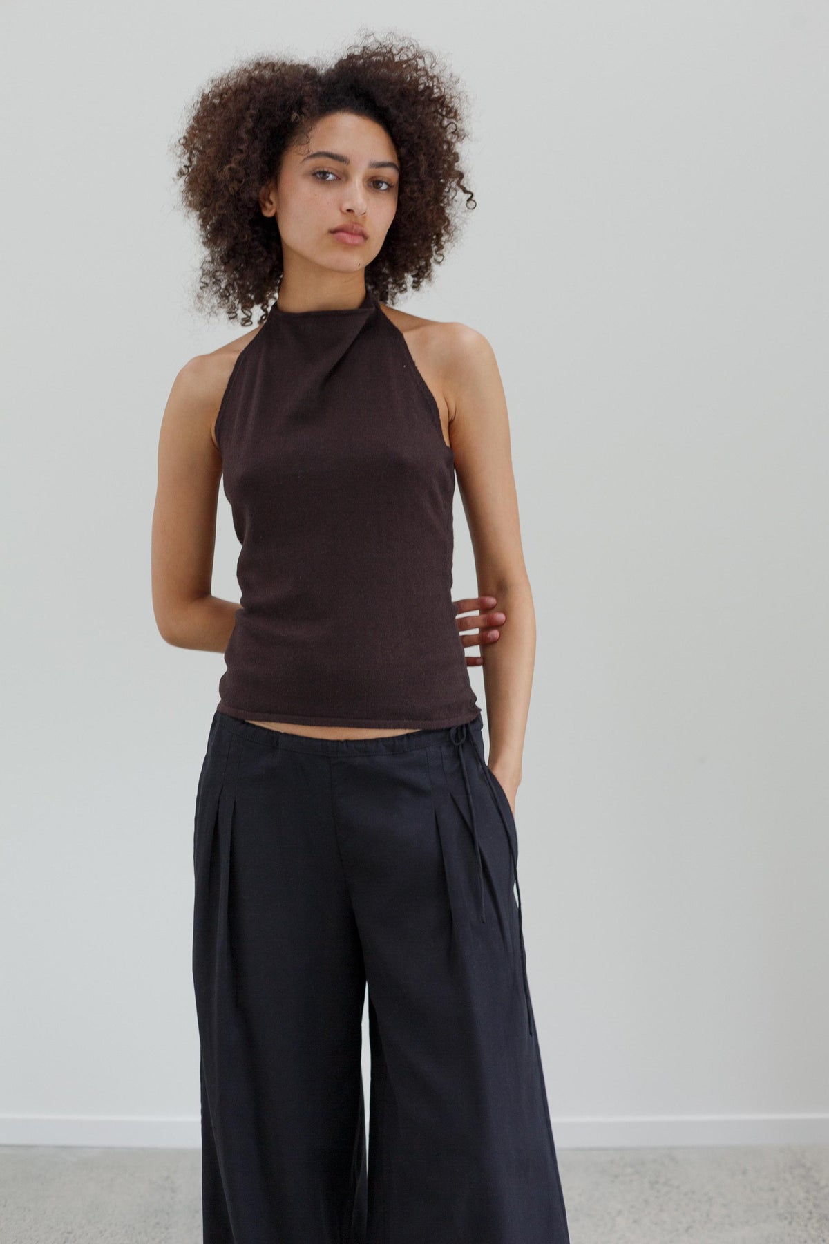 Astra Cotton Cashmere Halter Top - Coffee