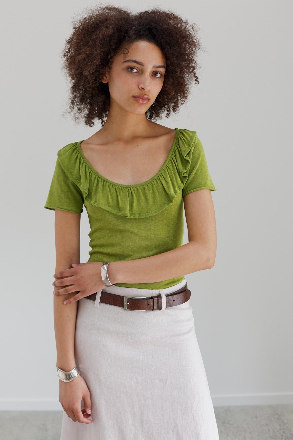 Flower Silk Top - Mantis