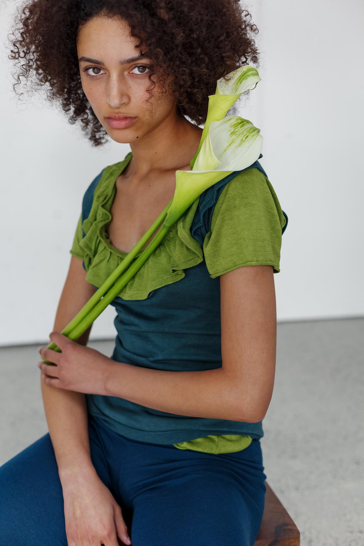 Flower Silk Top - Mantis