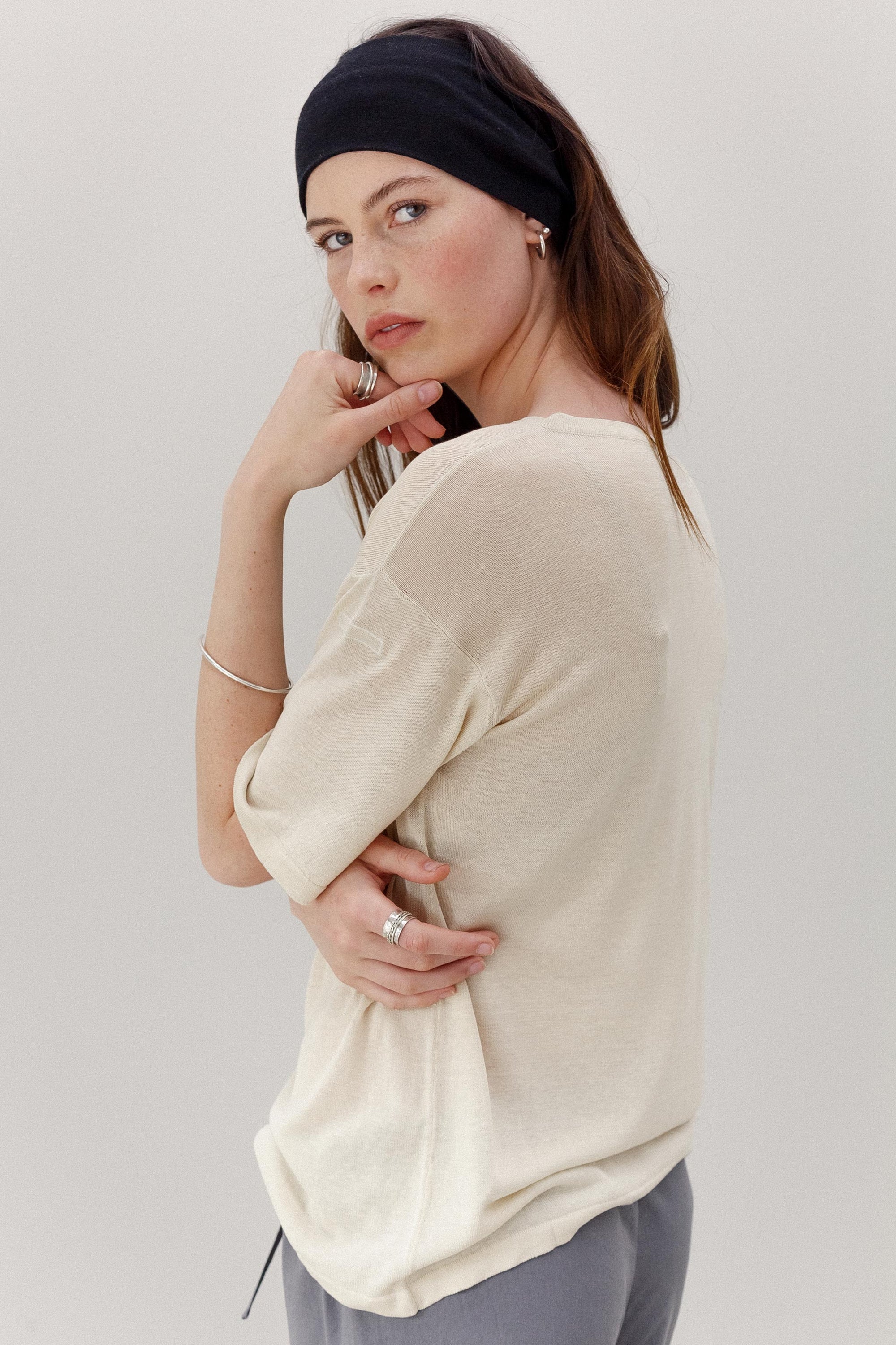 Mink Silk Embroidery Tee - Shell