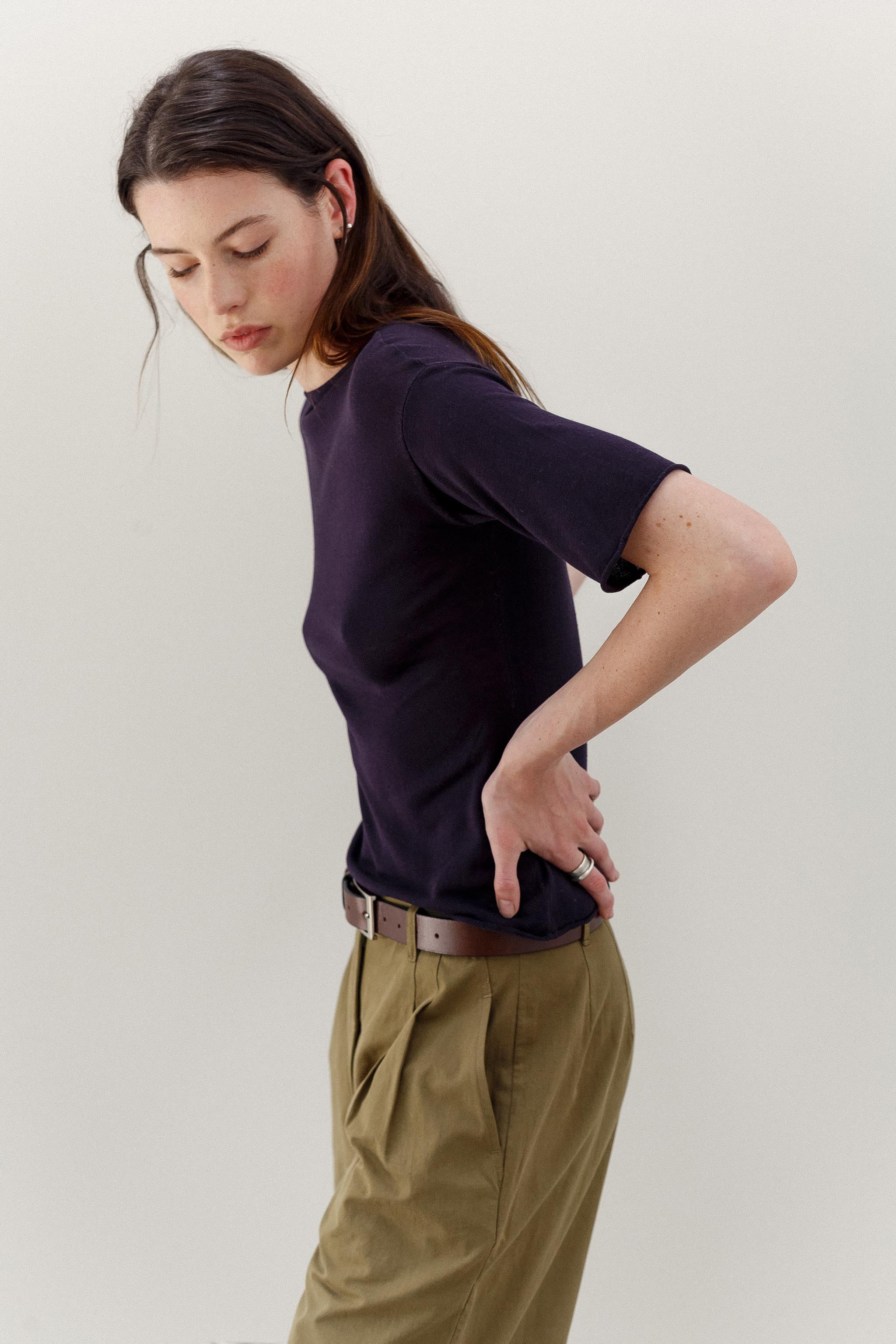 Rolla Silk Cotton Tee - Aubergine