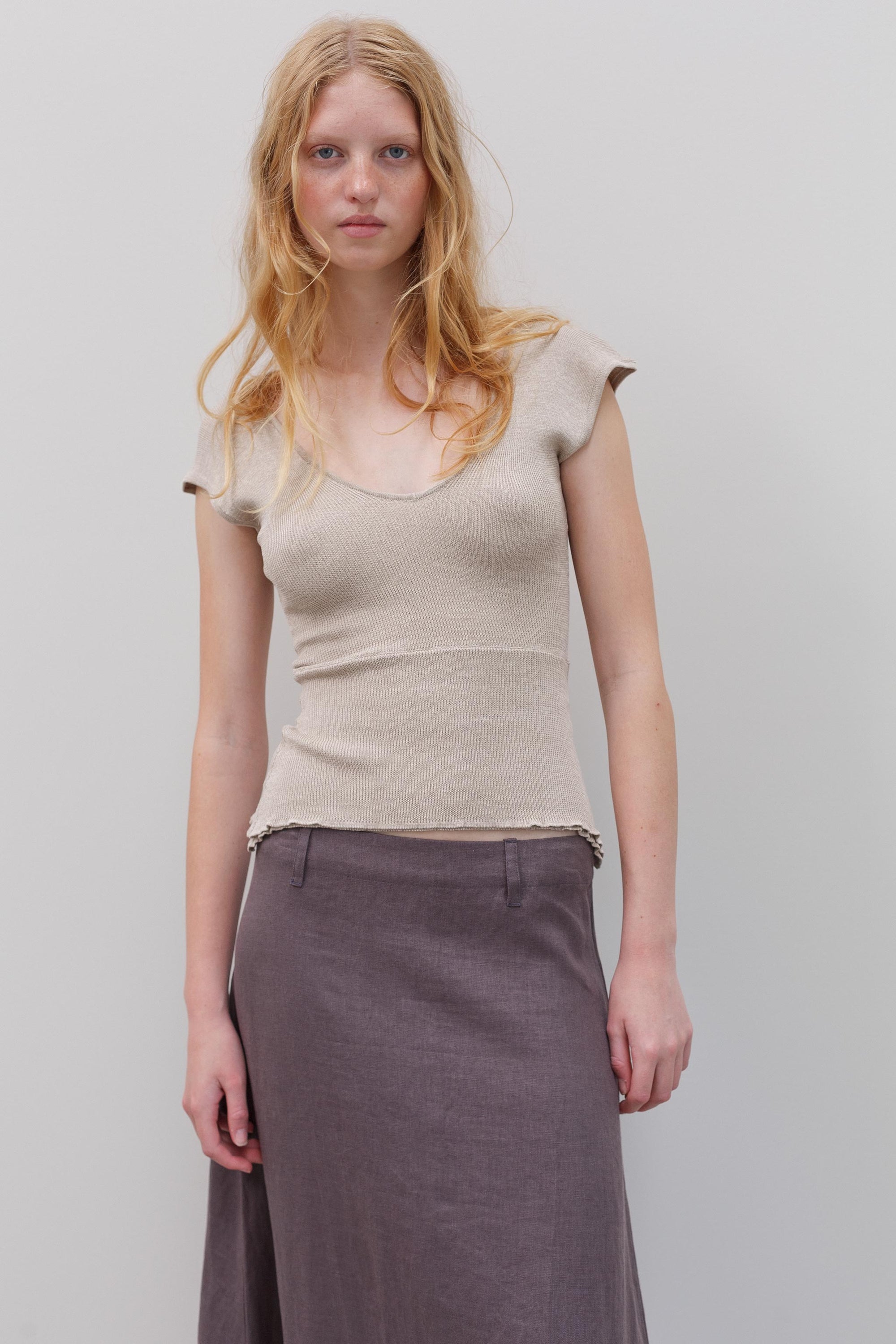 Wha Silk Top - Sand Marl