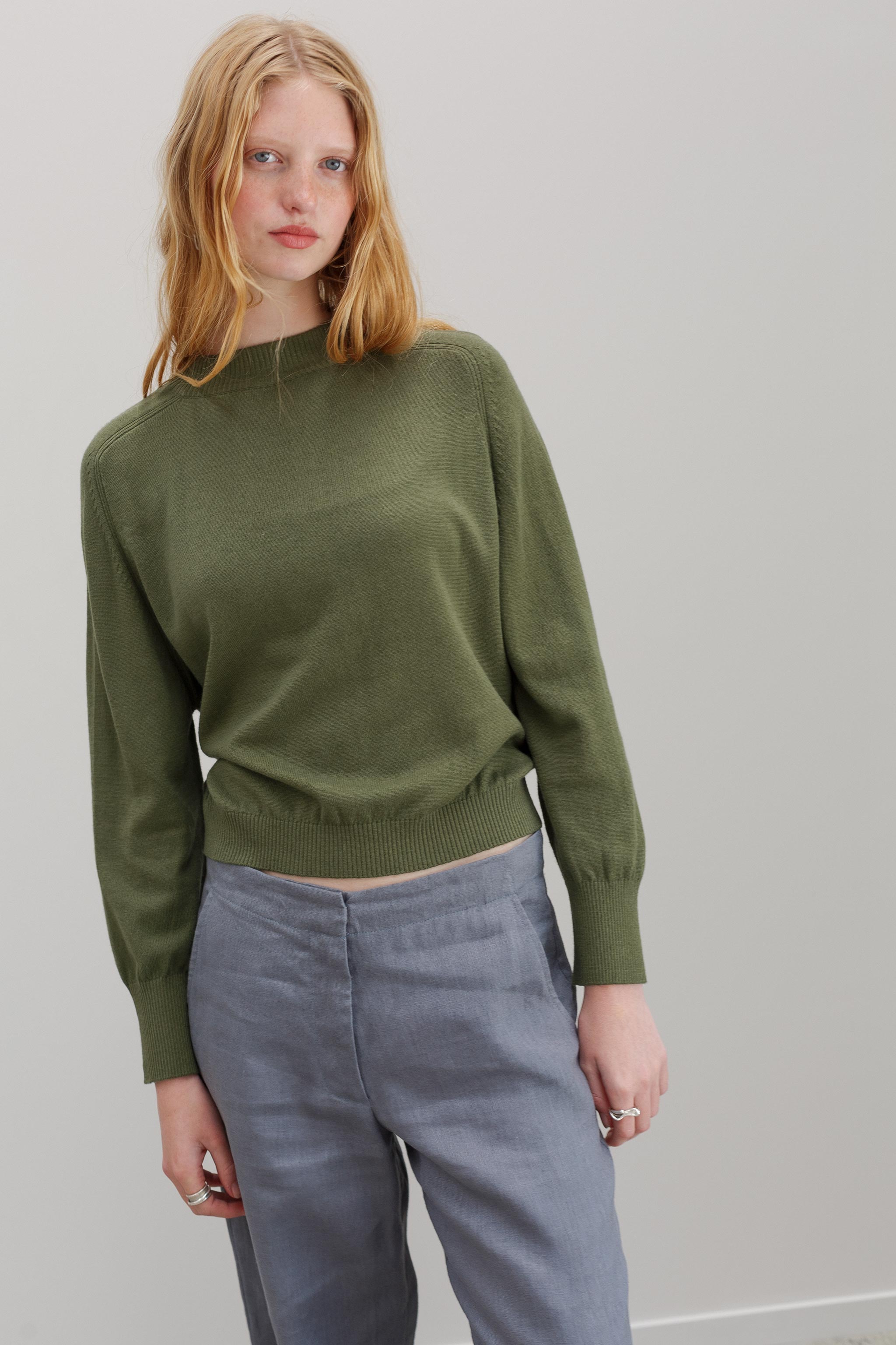 Florin Cashmere Cotton Jumper - Olive