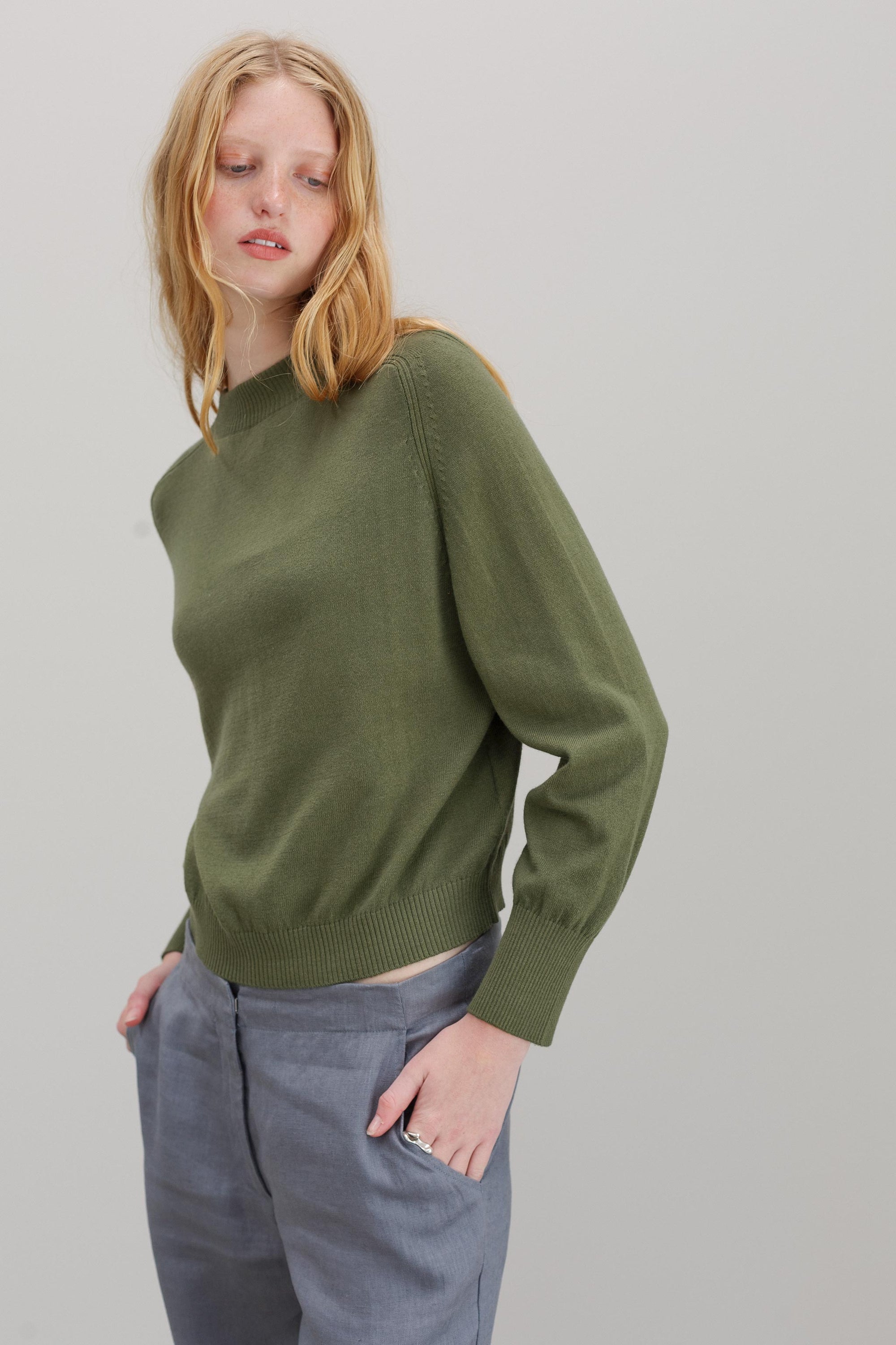 Florin Cashmere Cotton Jumper - Olive