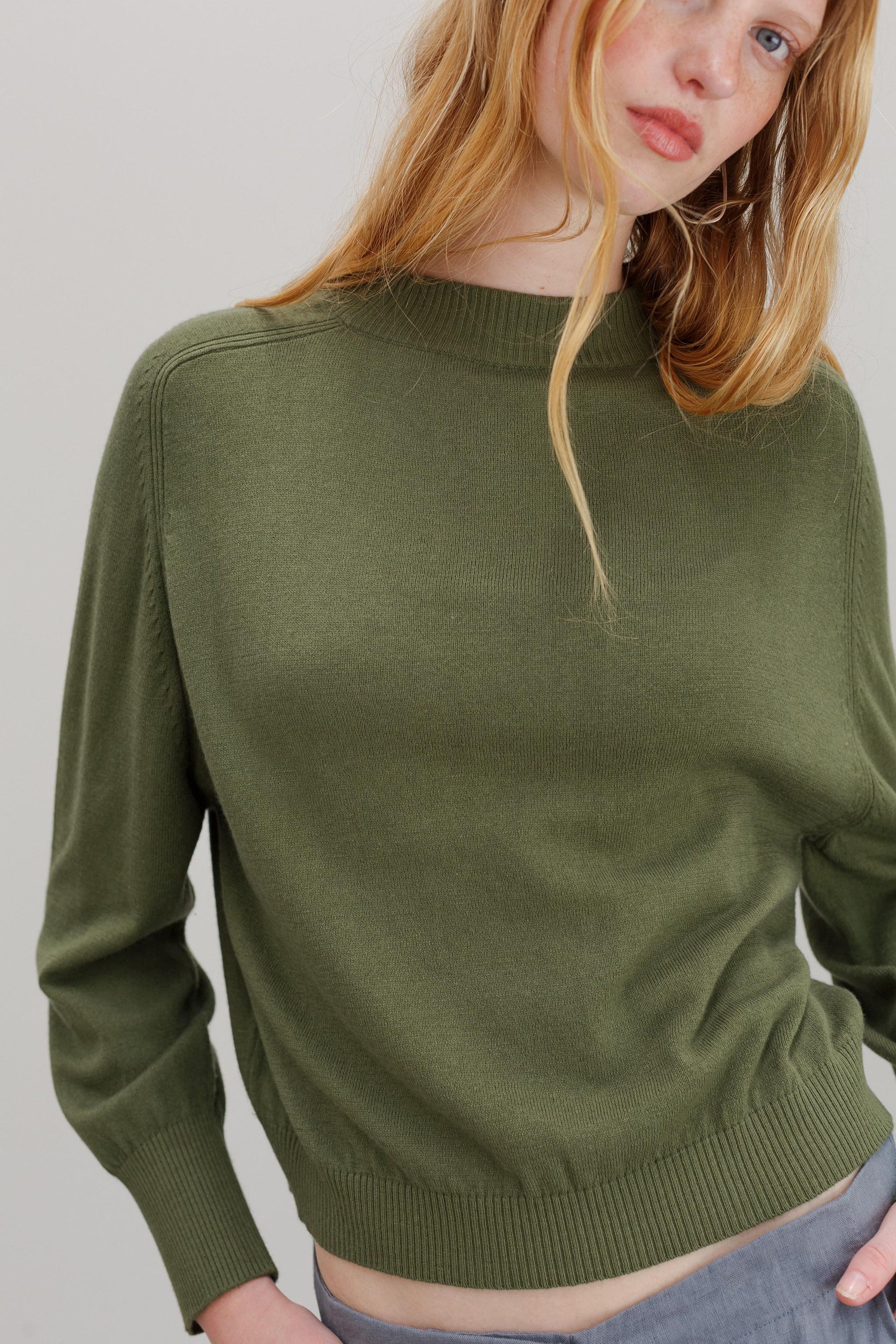 Florin Cashmere Cotton Jumper - Olive