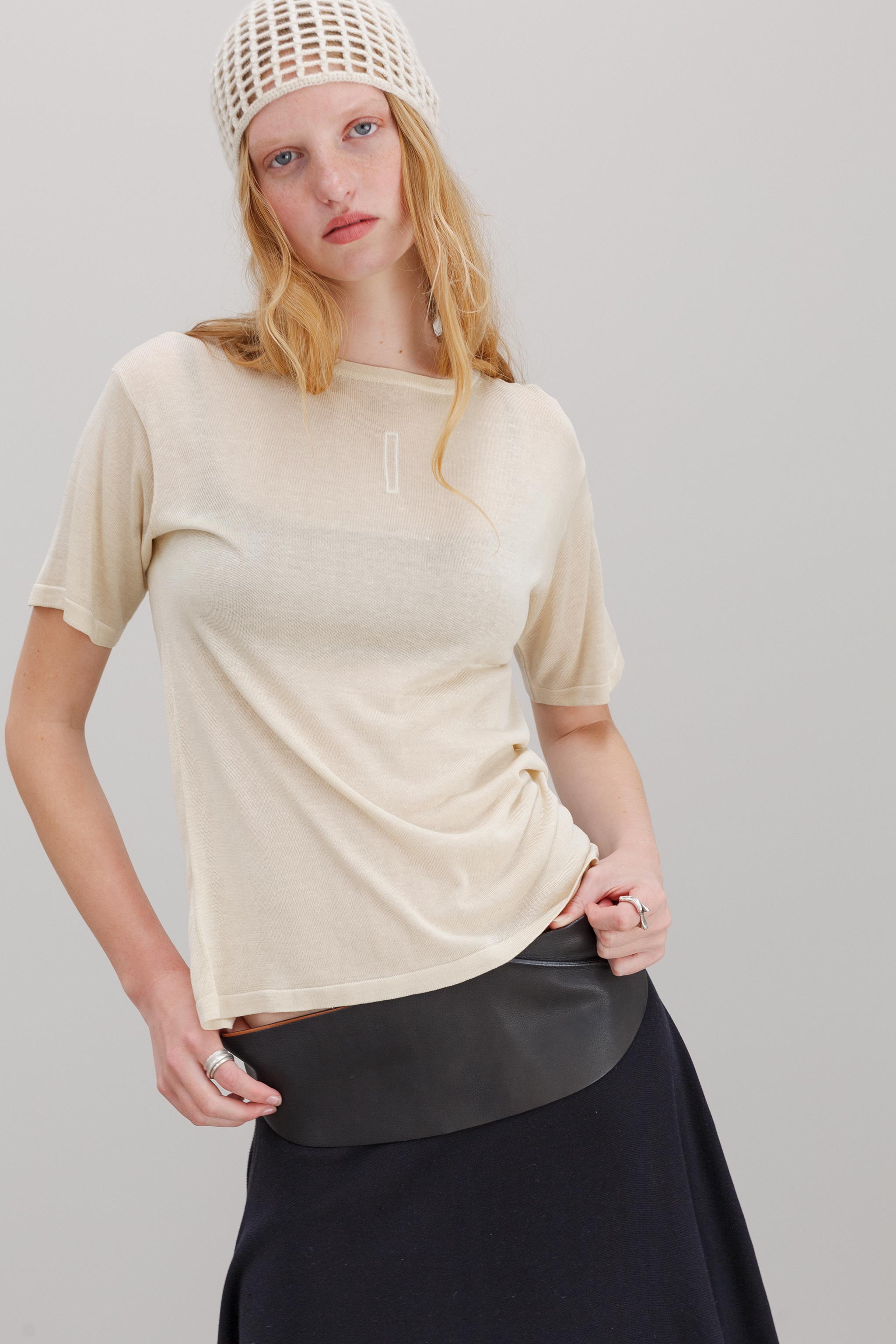 Mink Silk Embroidery Top - Shell