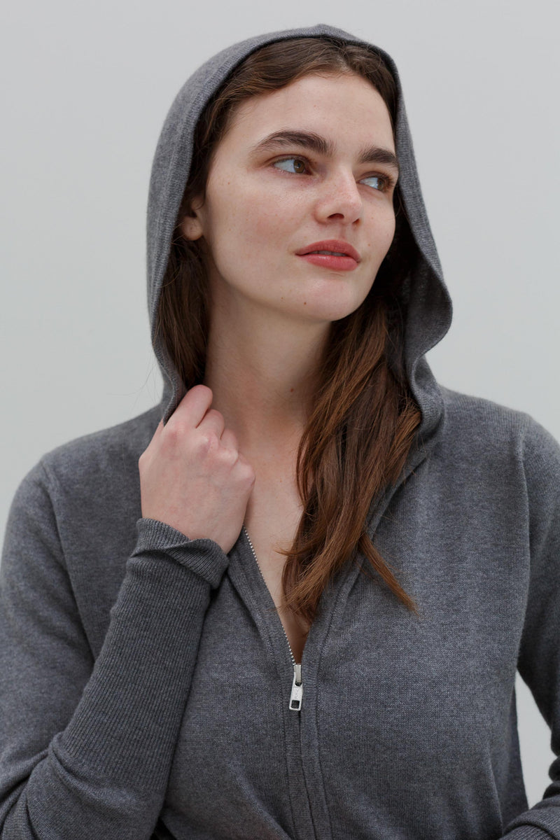 Wes Cashmere Cotton Hoodie - Marl Grey