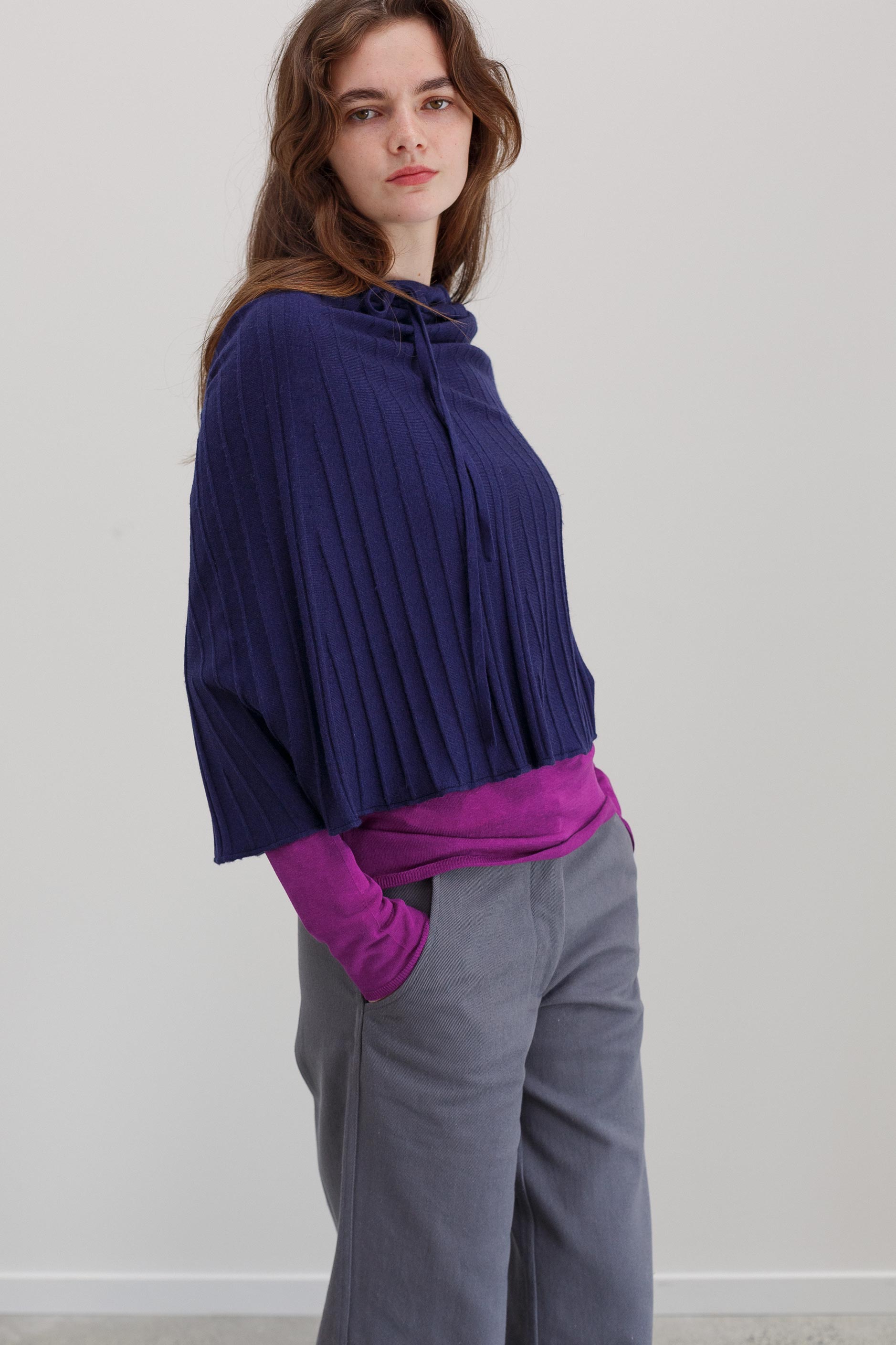 Lyra Cashmere Silk Cape - Berry Noir