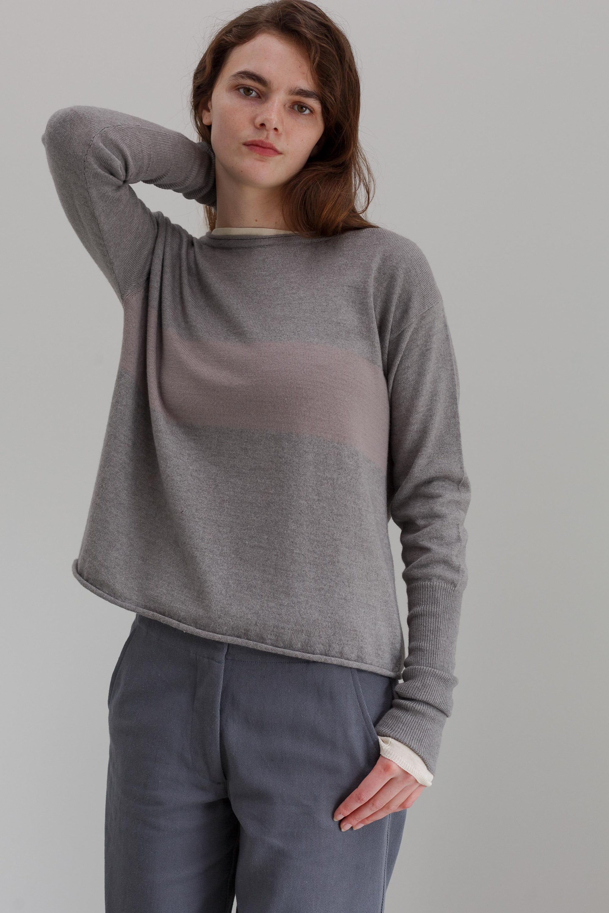 Girl Band Cashmere Cotton Jumper - Marl Grey