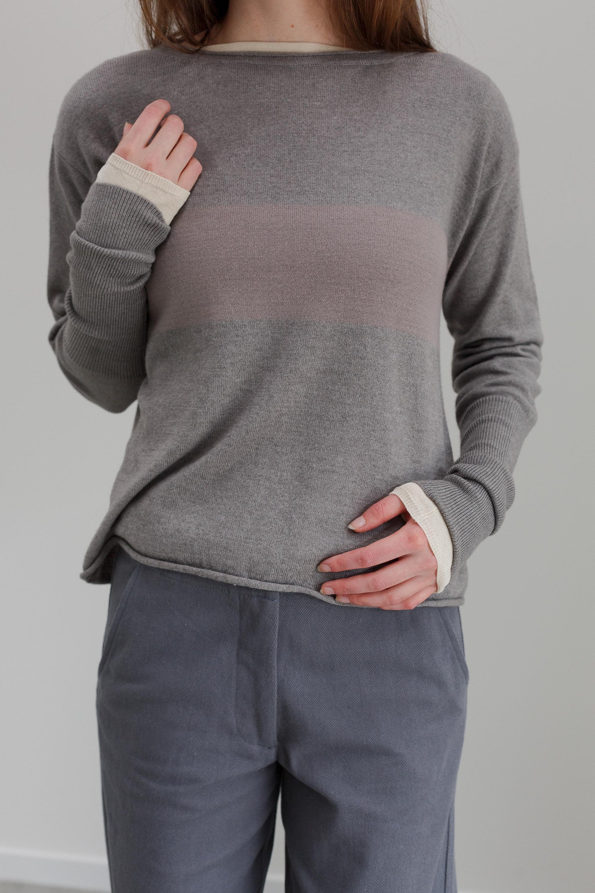 Girl Band Cashmere Cotton Jumper - Marl Grey
