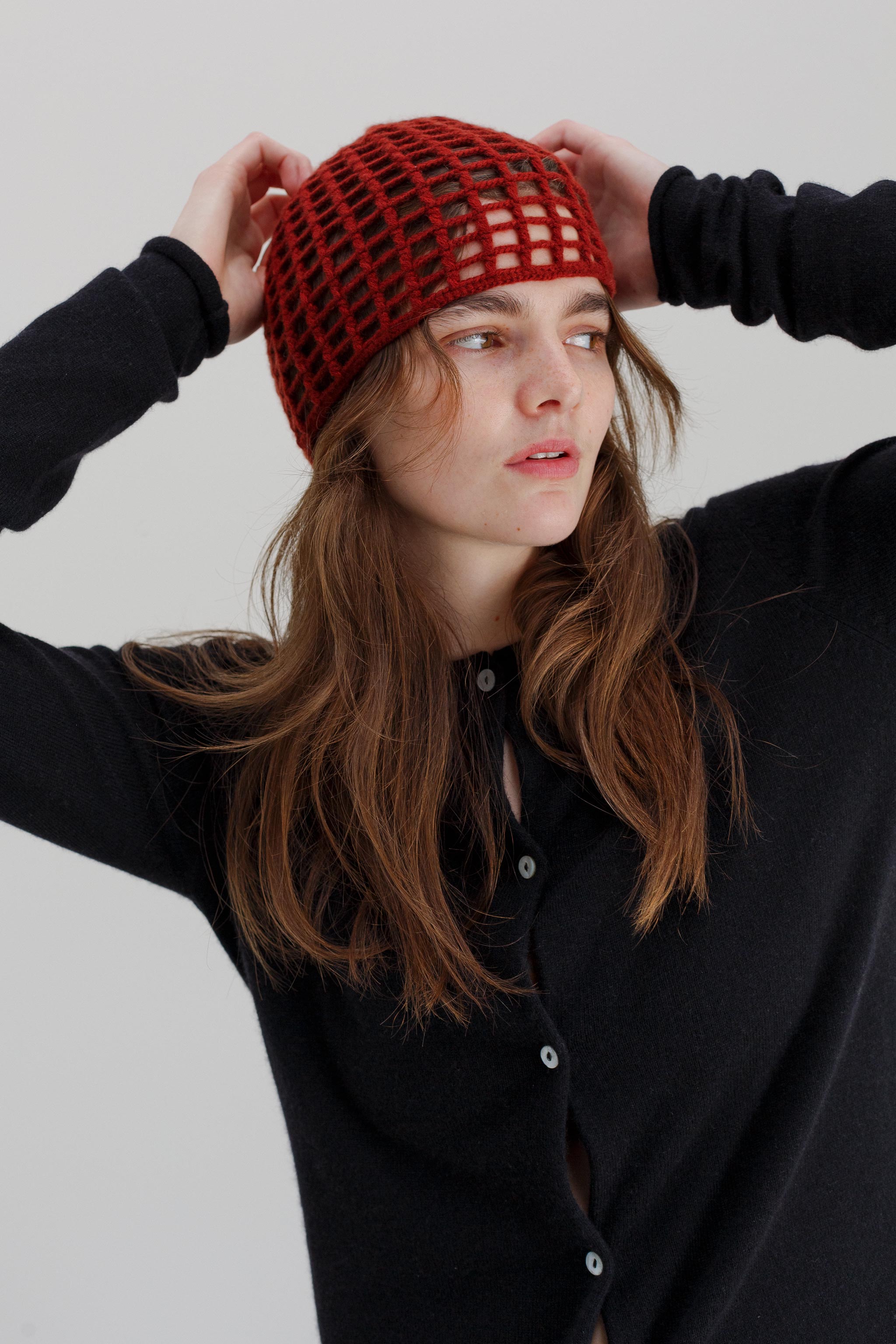 Crochet Cashmere Cap - Red Oxide
