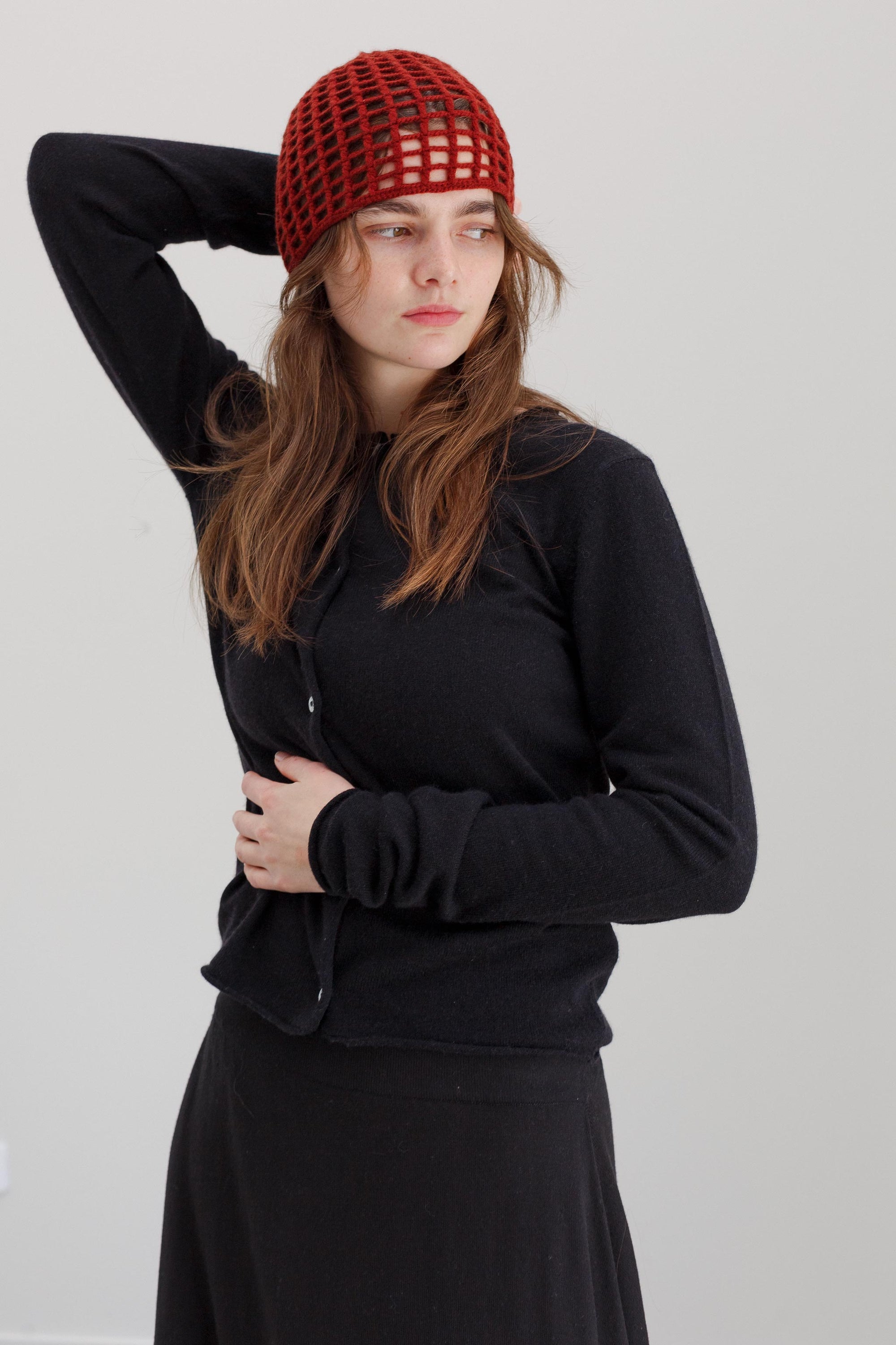 Crochet Cashmere Cap - Red Oxide