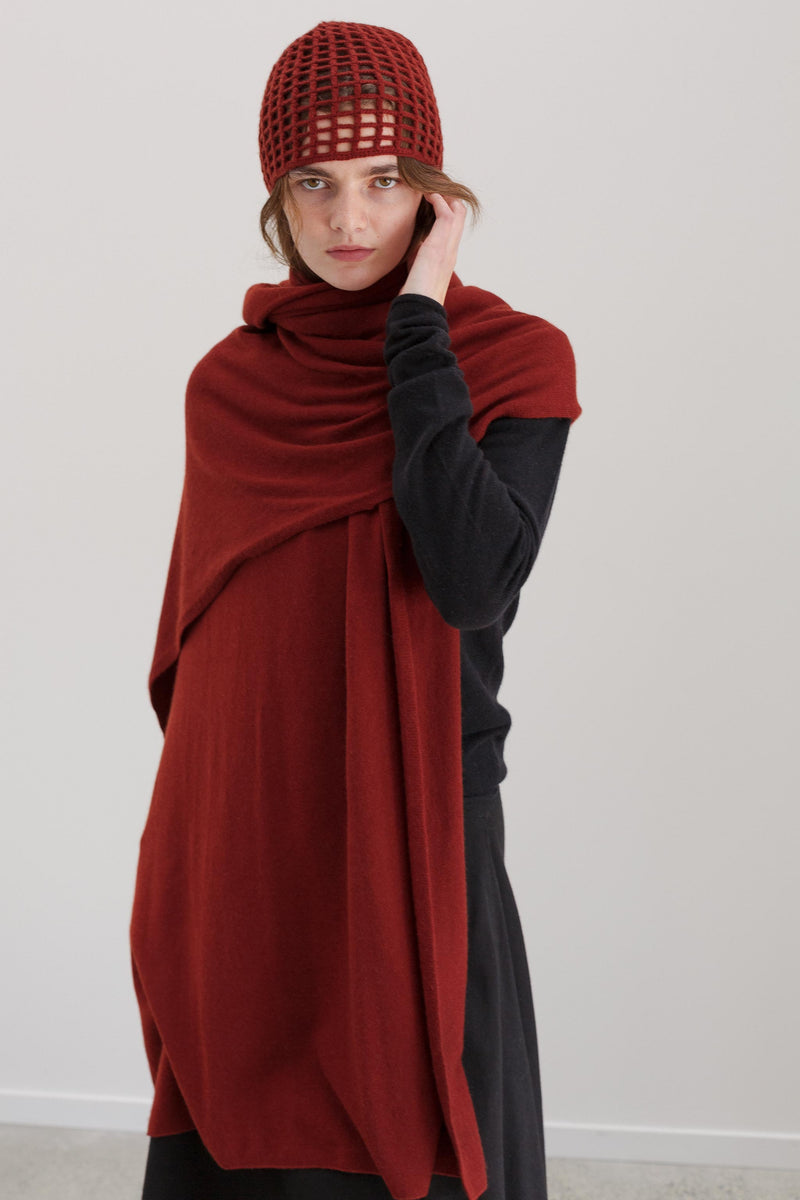 Crochet Cashmere Cap - Red Oxide