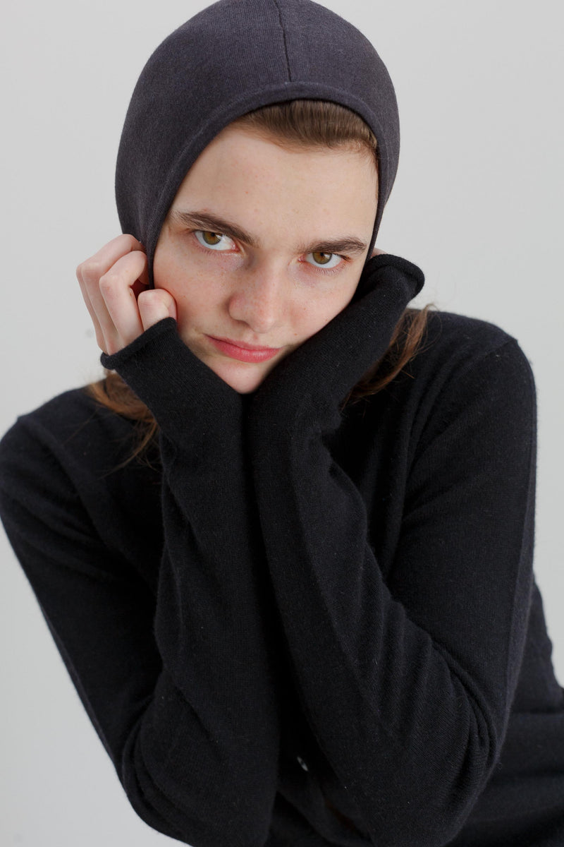 Lyla Silk Cashmere Hood - Carbon