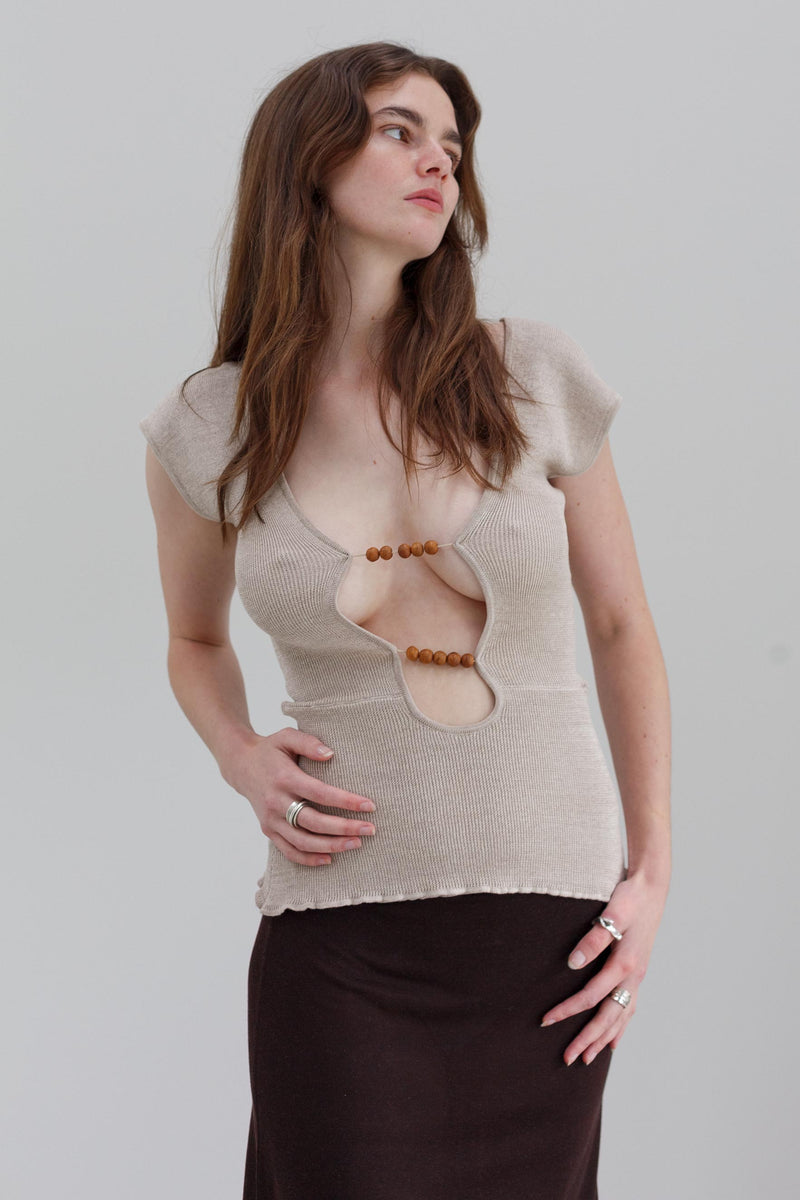 Wha Silk Top - Sand Marl