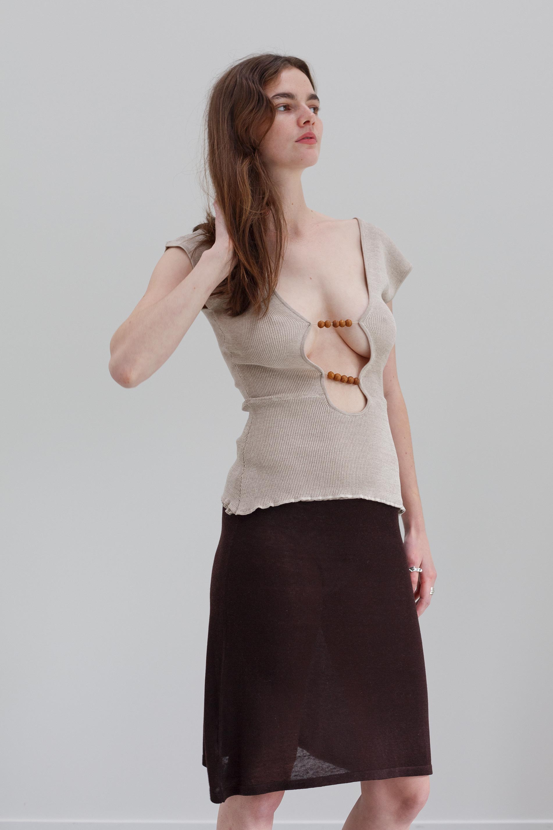 Wha Silk Top - Sand Marl