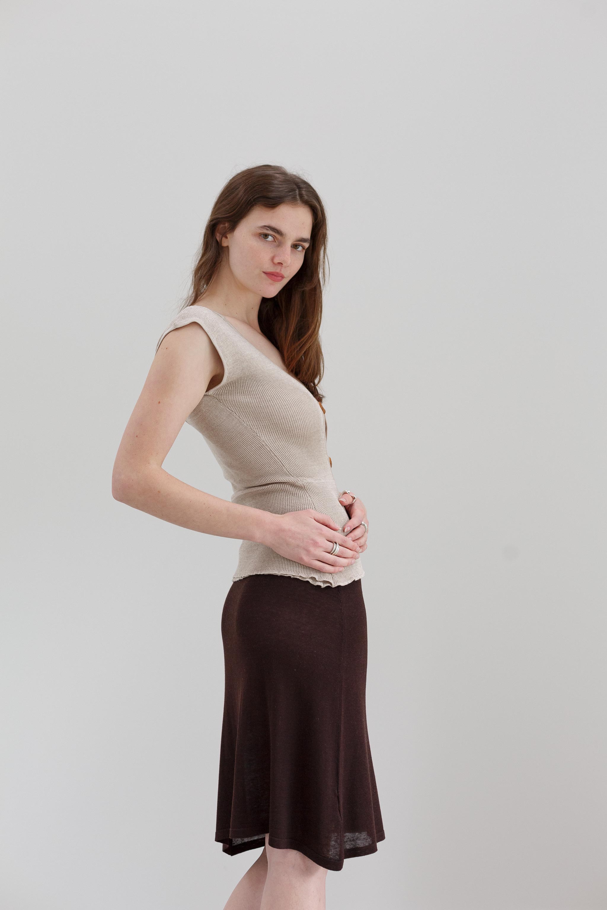 Wha Silk Top - Sand Marl