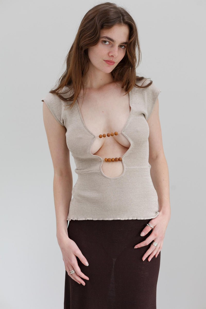 Wha Silk Top - Sand Marl