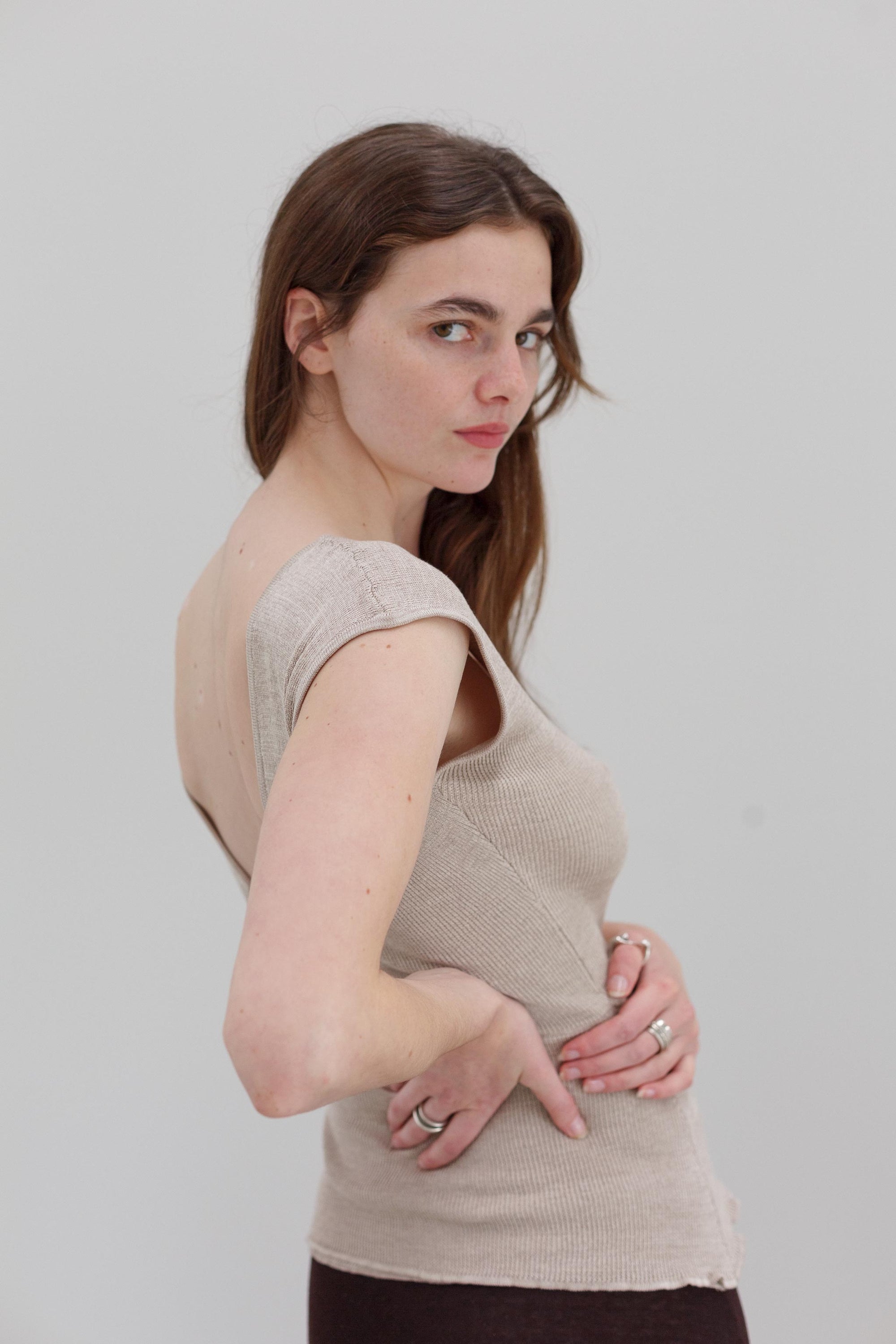 Wha Silk Top - Sand Marl