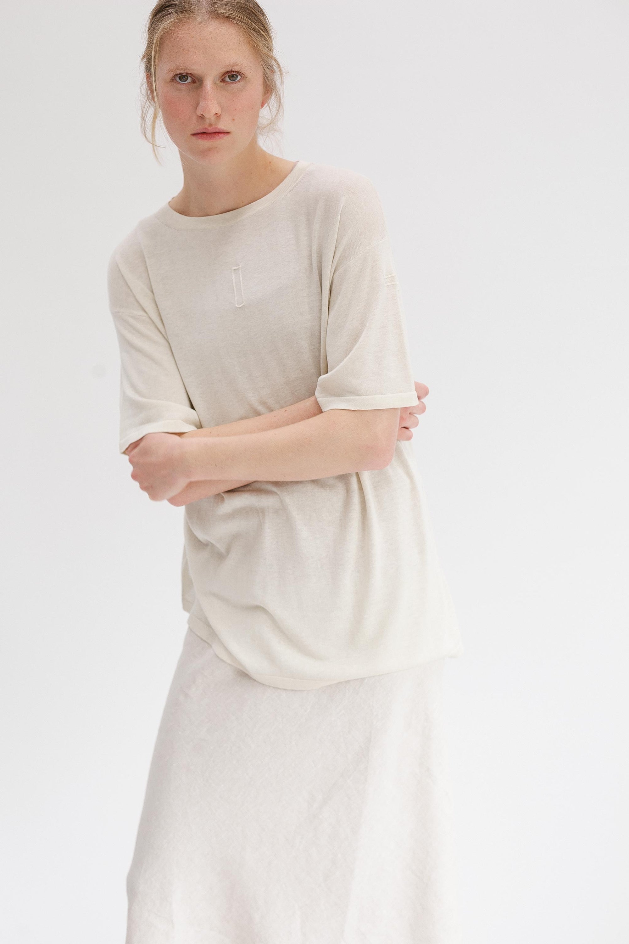 Mink Silk Embroidery Tee - Shell