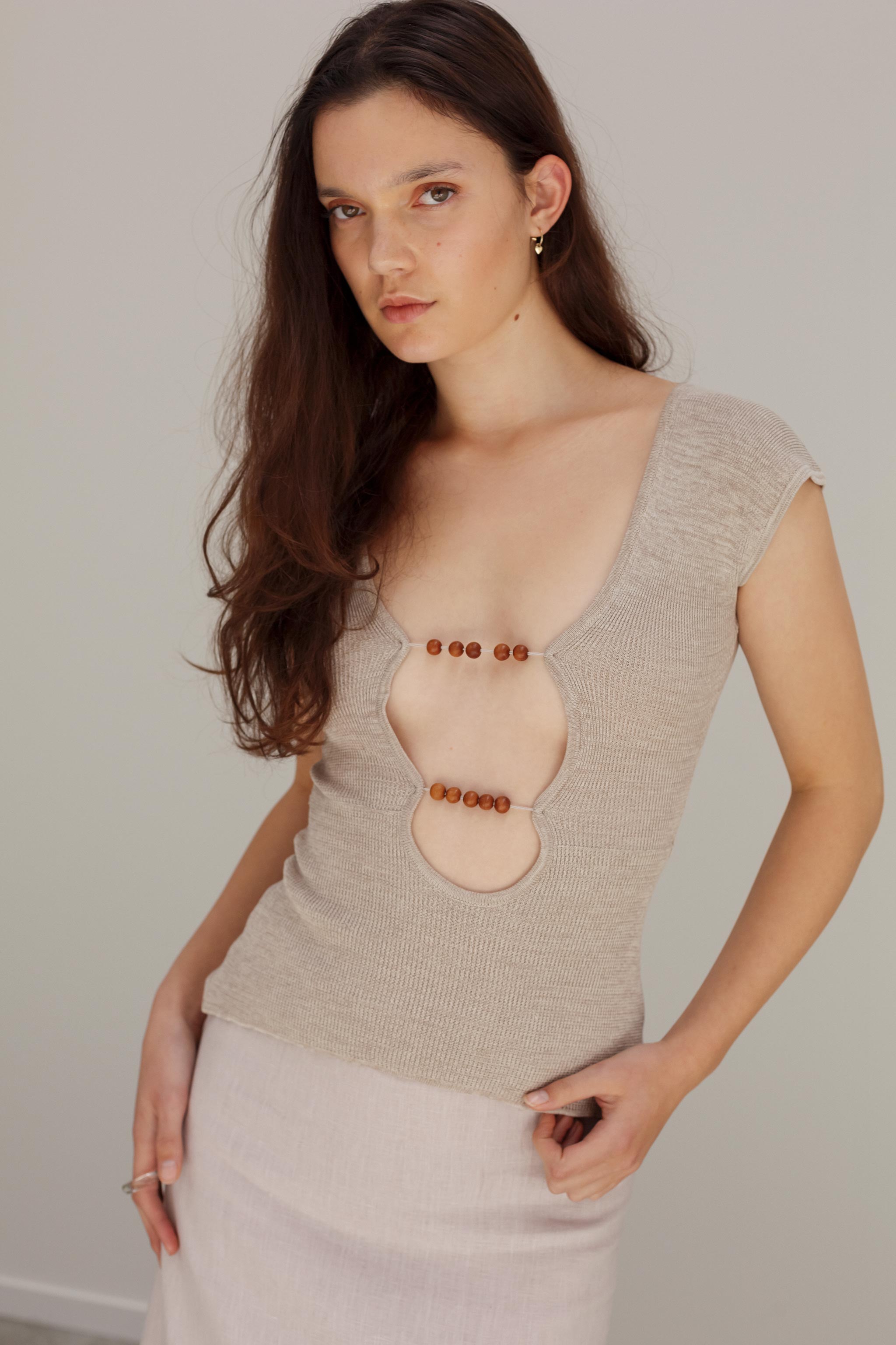 Wha Silk Top - Sand Marl