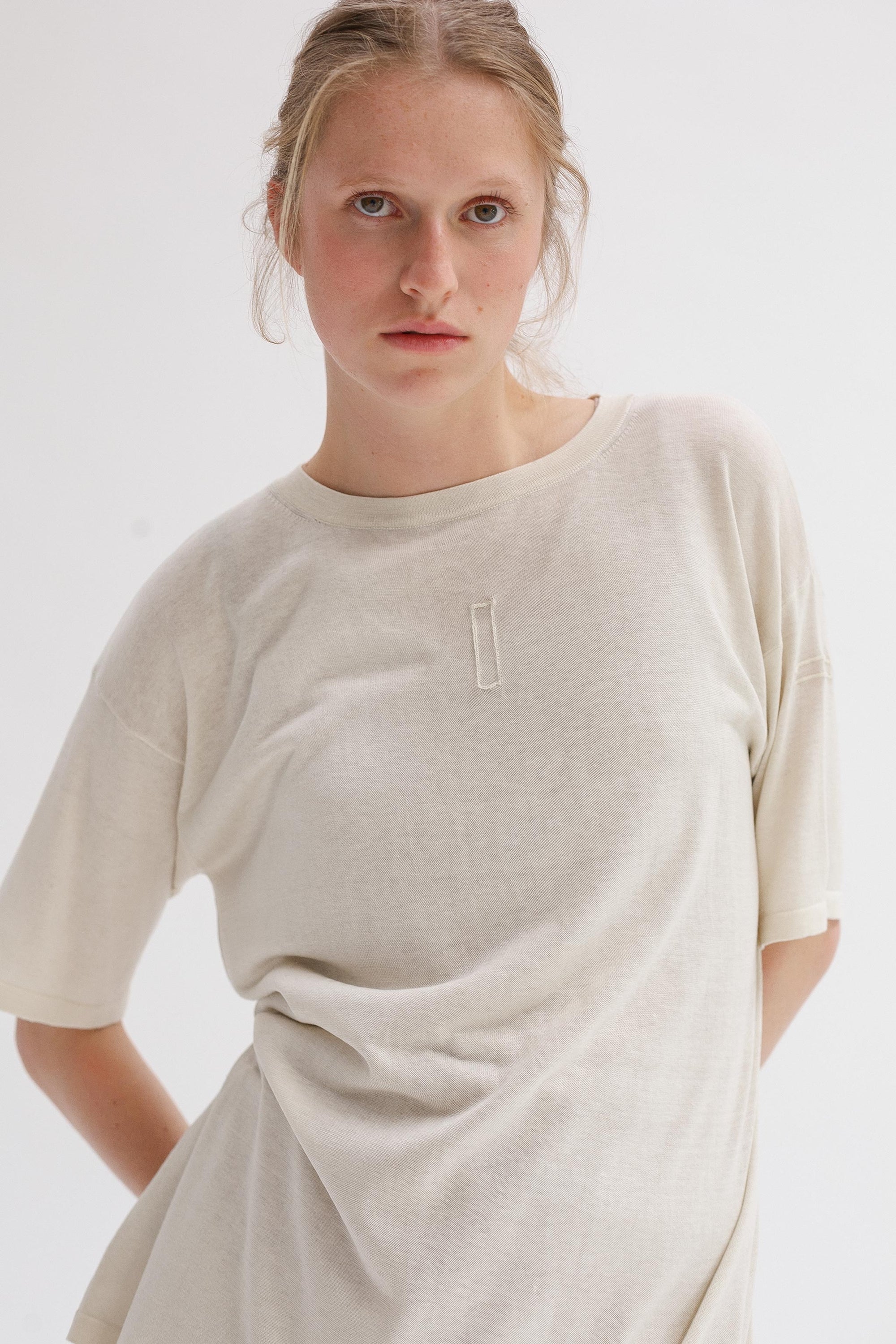 Mink Silk Embroidery Tee - Shell