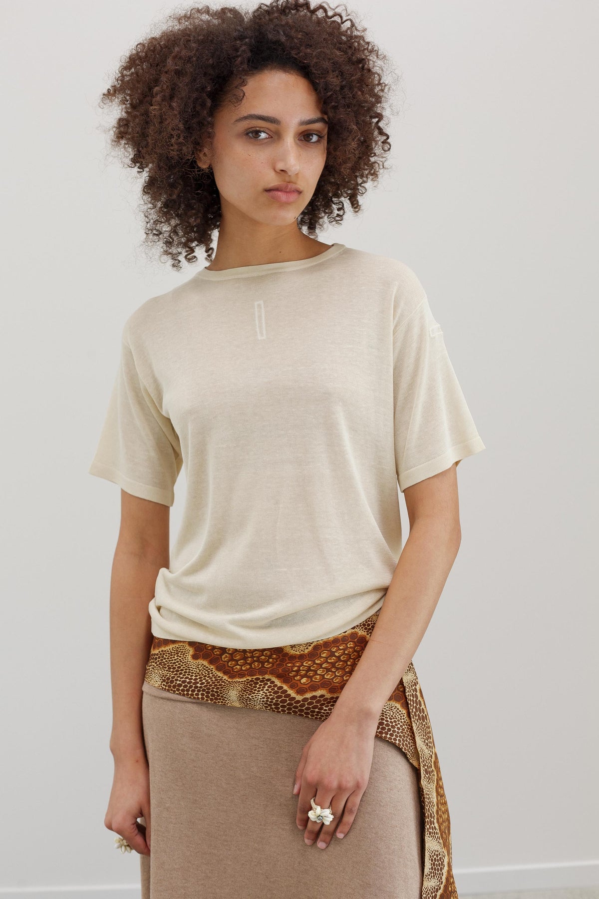 Mink Silk Embroidery Top - Shell