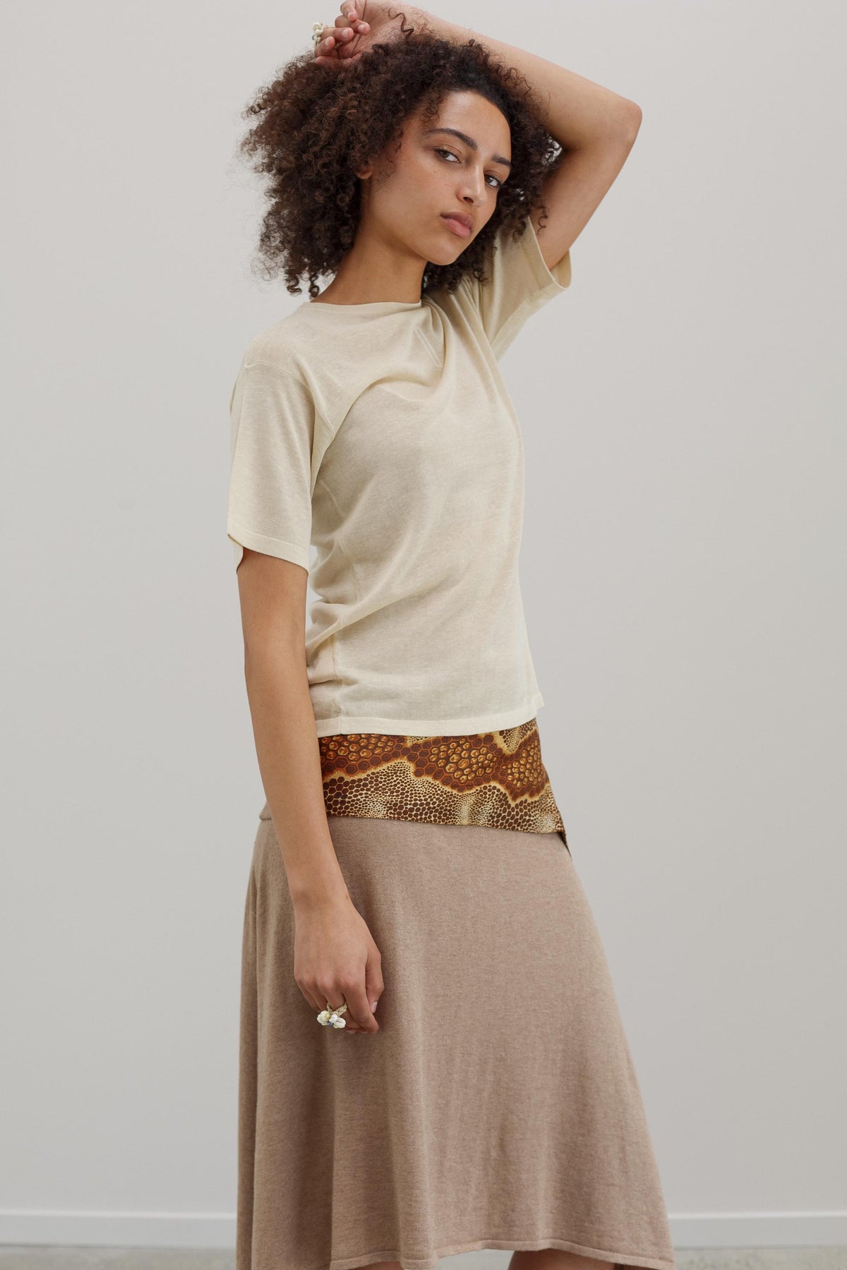 Mink Silk Embroidery Top - Shell