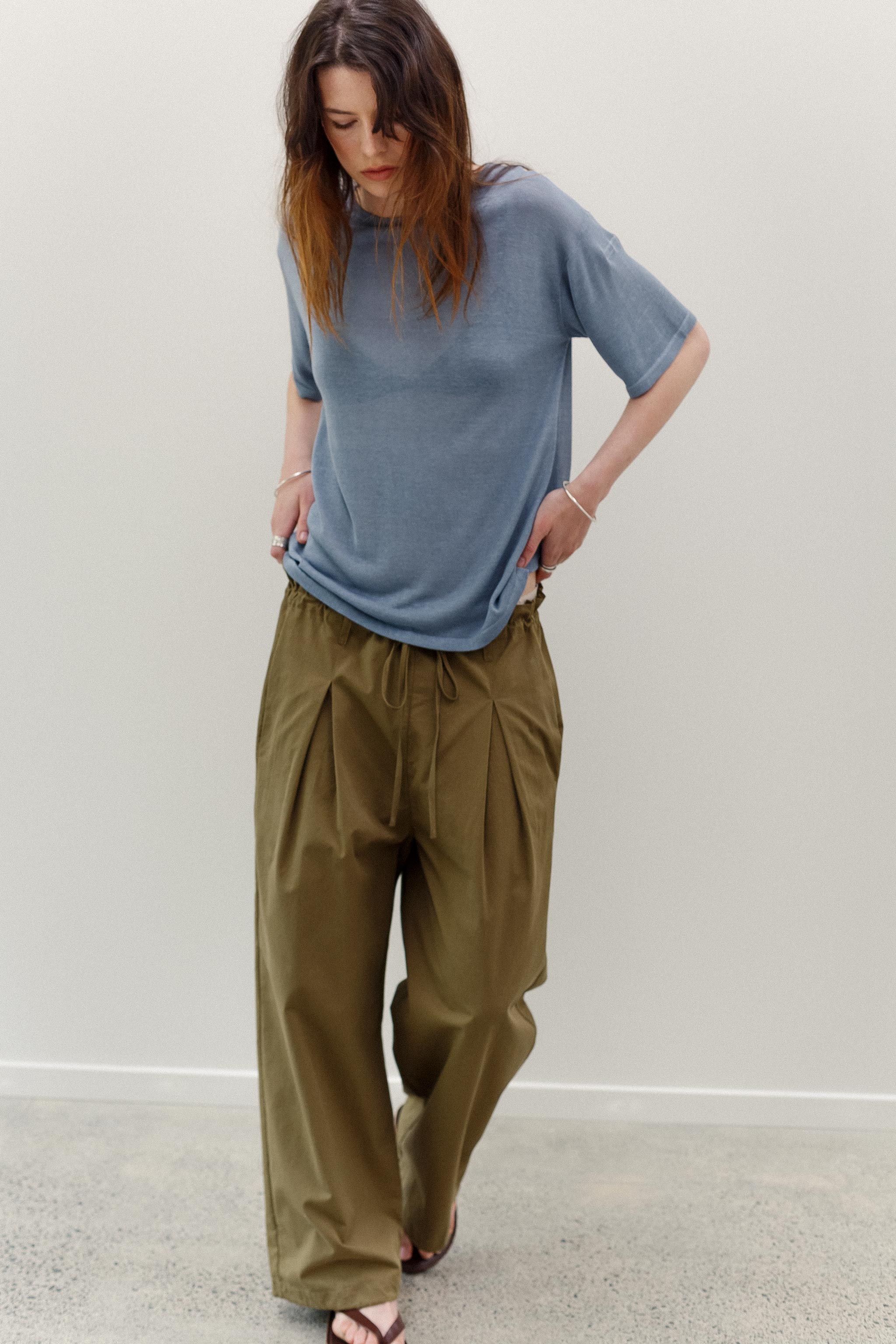 Mink Silk Embroidery Tee - Smokey Blue