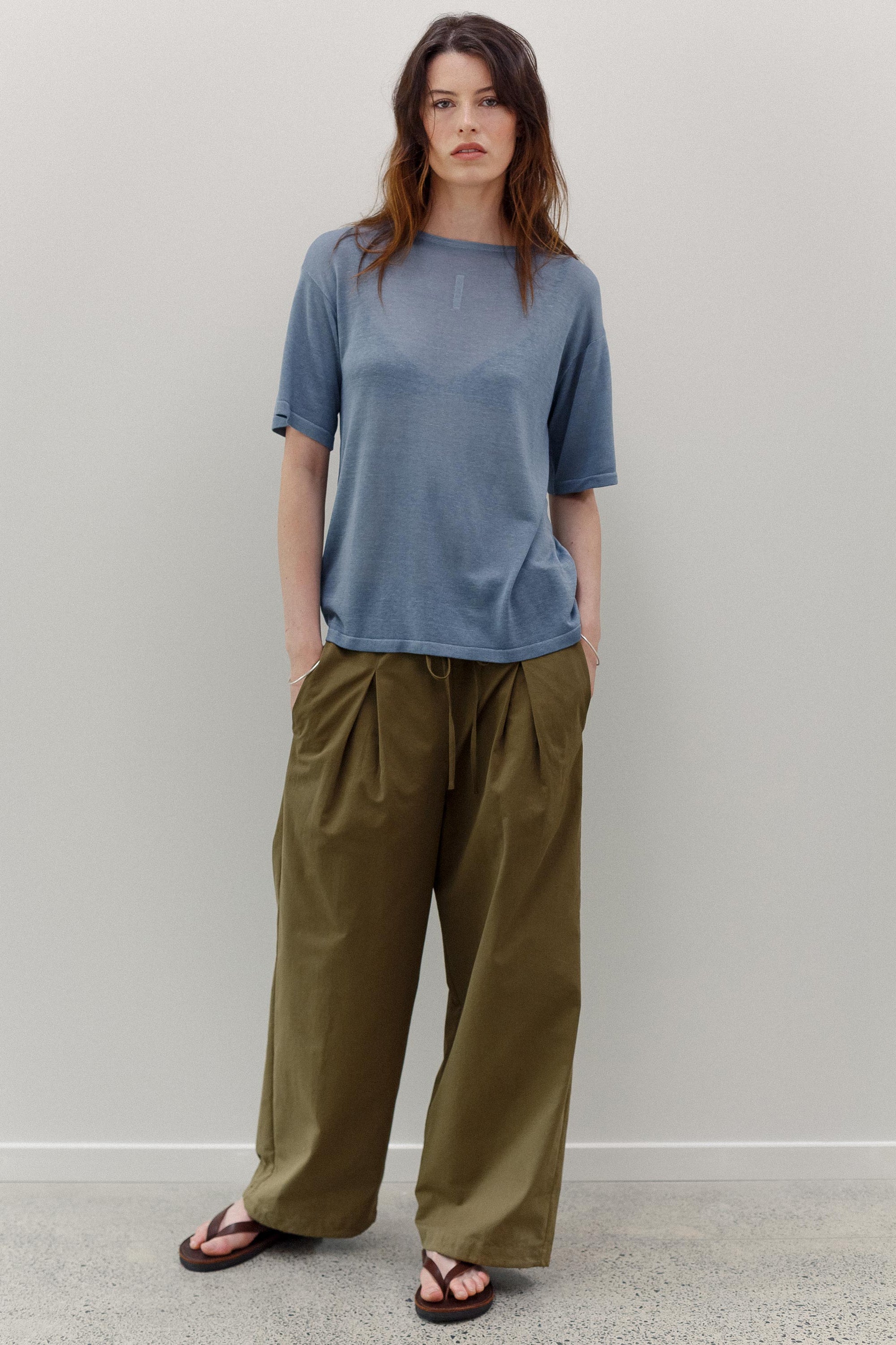 Mink Silk Embroidery Tee - Smokey Blue