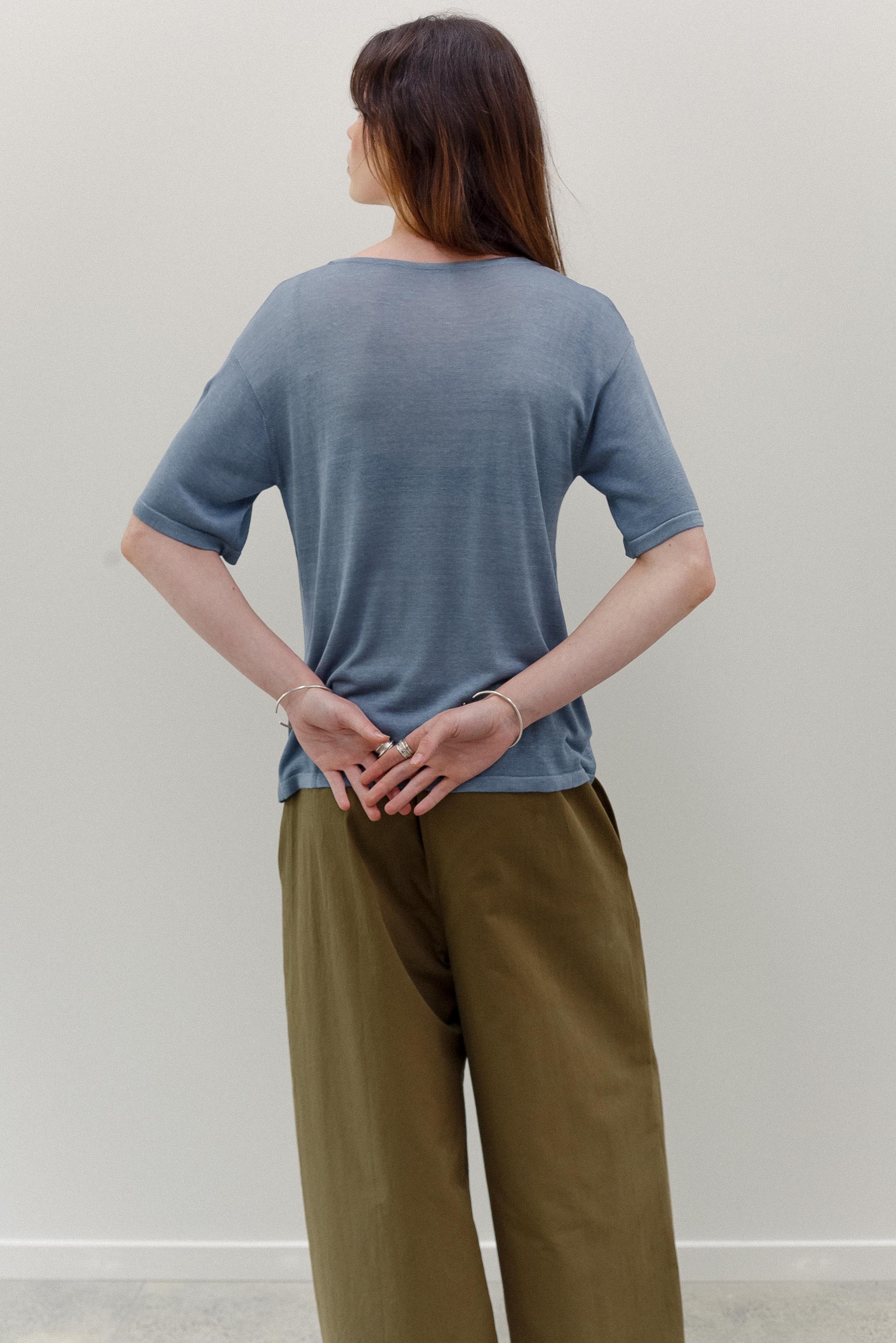 Mink Silk Embroidery Tee - Smokey Blue