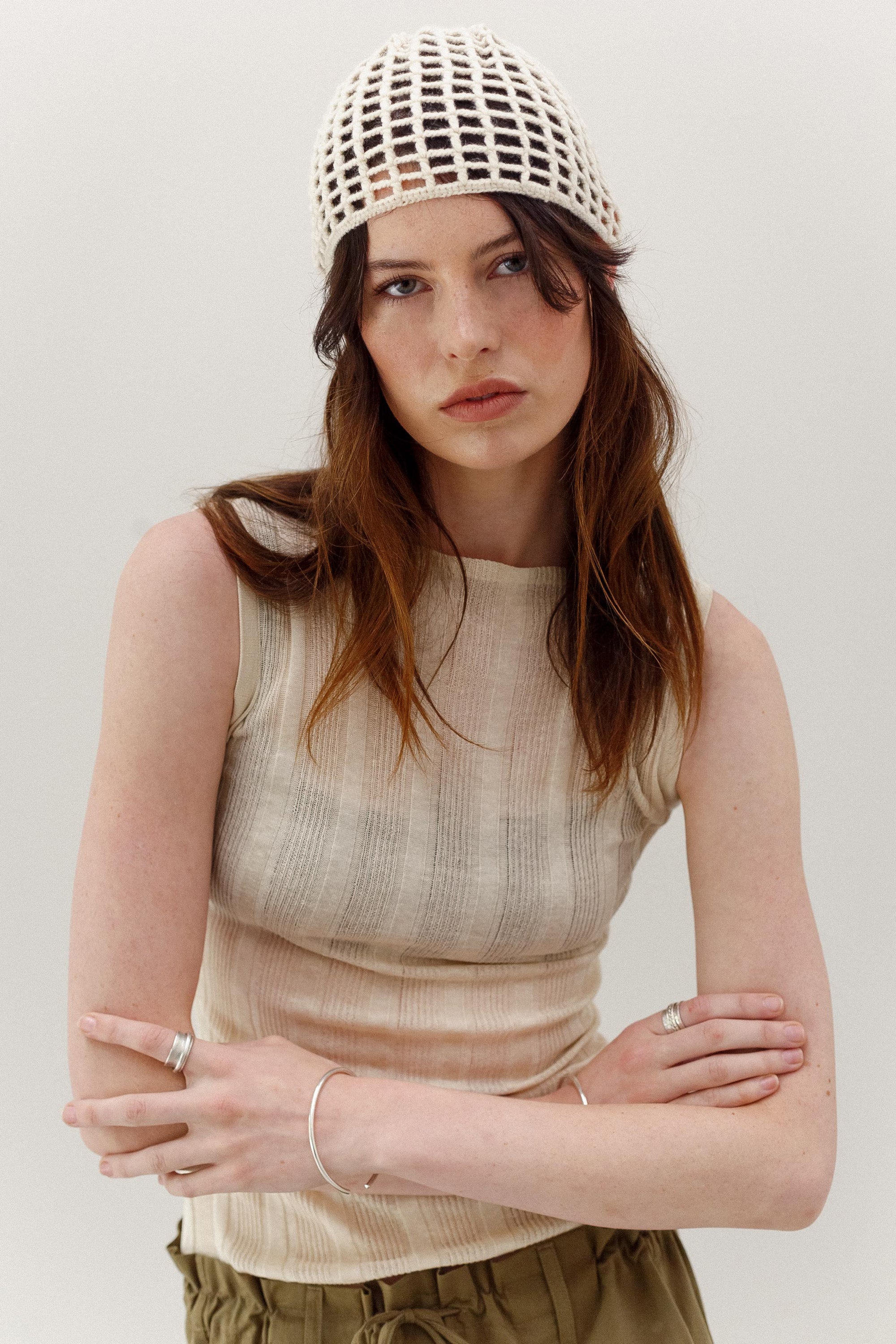 Crochet Cashmere Cap - Cream