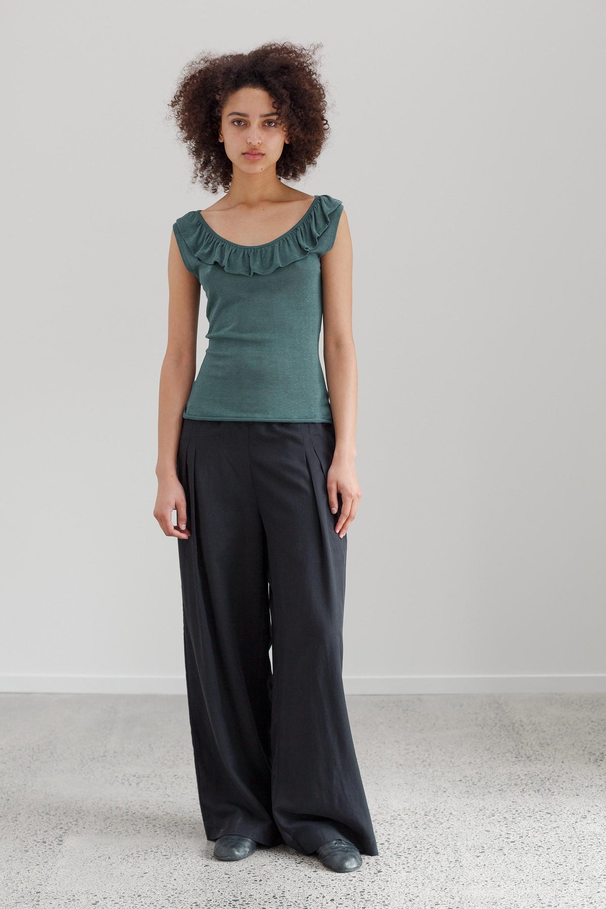 Flower Silk Top - Deep Eucalyptus