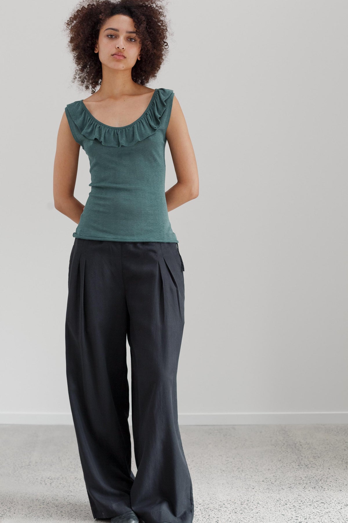 Flower Silk Top - Deep Eucalyptus