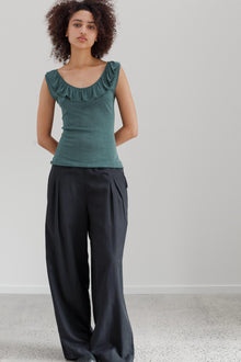 Flower Silk Top - Deep Eucalyptus