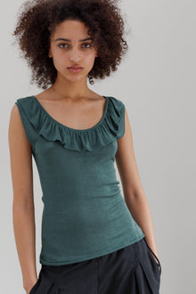 Flower Silk Top - Deep Eucalyptus