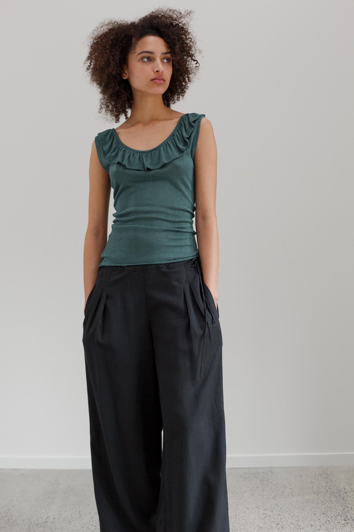 Flower Silk Top - Deep Eucalyptus