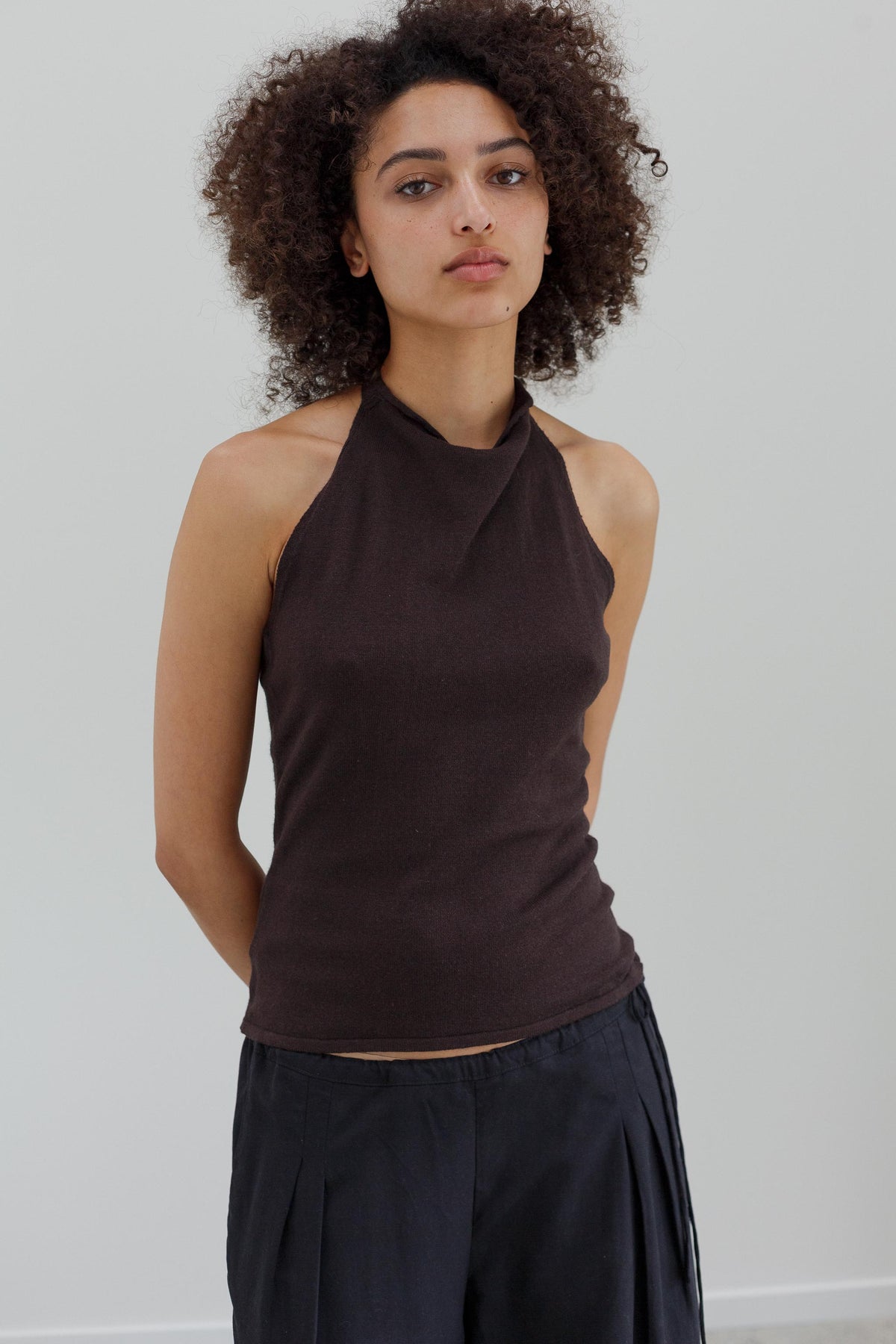 Astra Cotton Cashmere Halter Top - Coffee