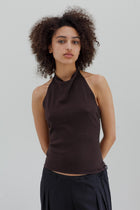 Astra Cotton Cashmere Halter Top - Coffee